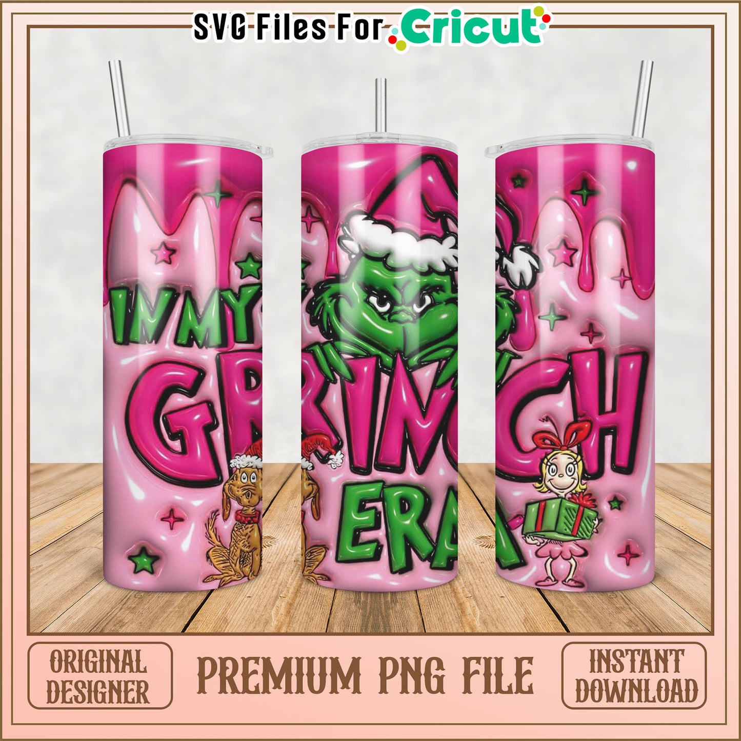 Grinch Inspired Tumbler PNG Design for Cricut Projects Download