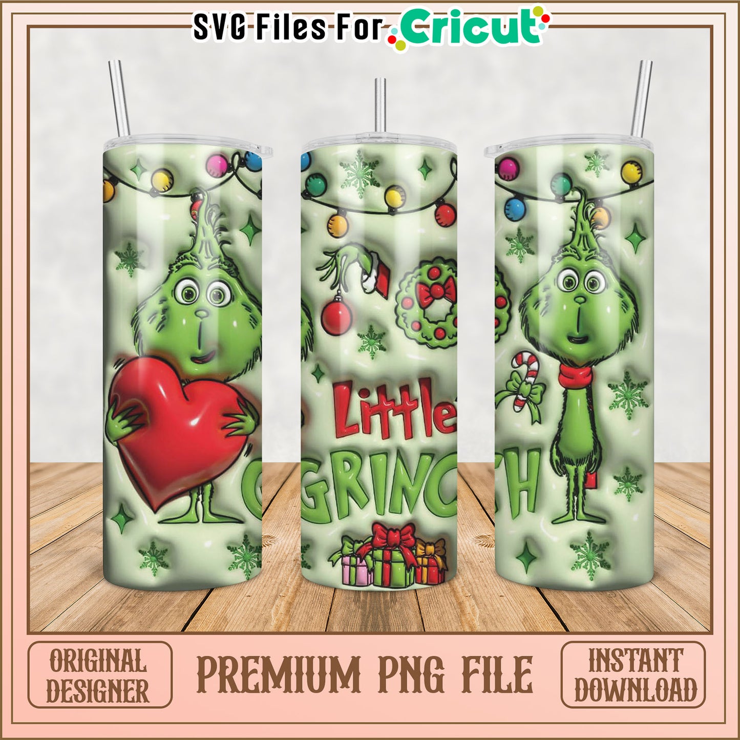Grinch Inspired Tumbler PNG File for Cricut Holiday Crafts