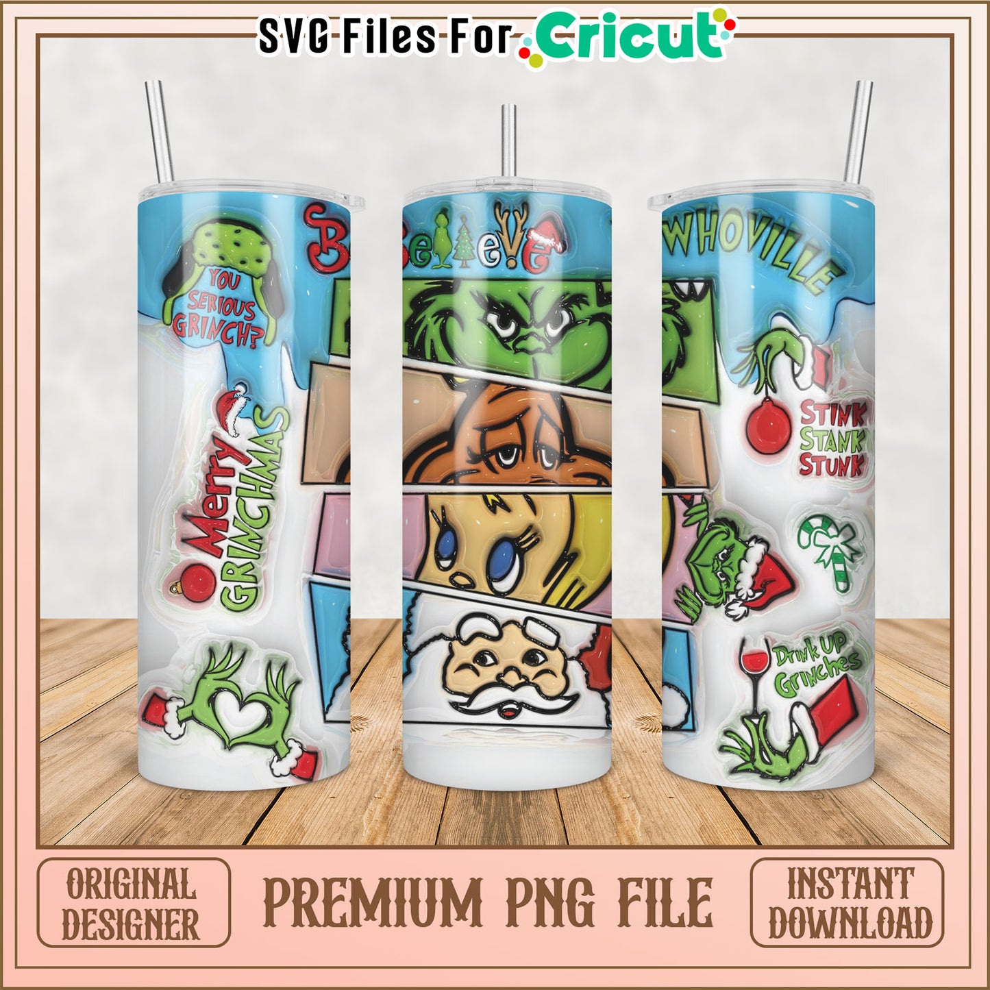 Grinch Inspired Tumbler PNG File for Cricut Instant Download