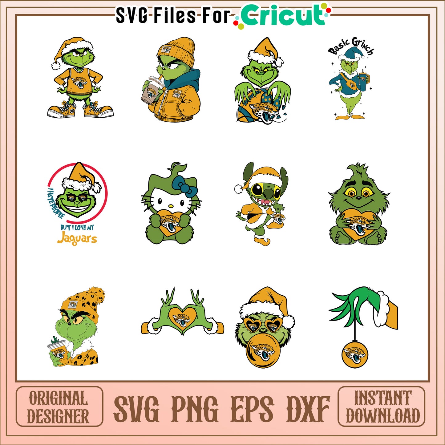 Grinch Jaguars SVG Bundle Instant Download
