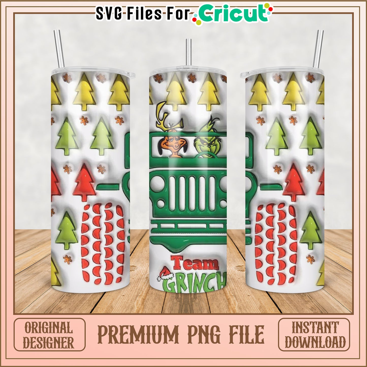 Grinch Jeep Christmas Tumbler PNG