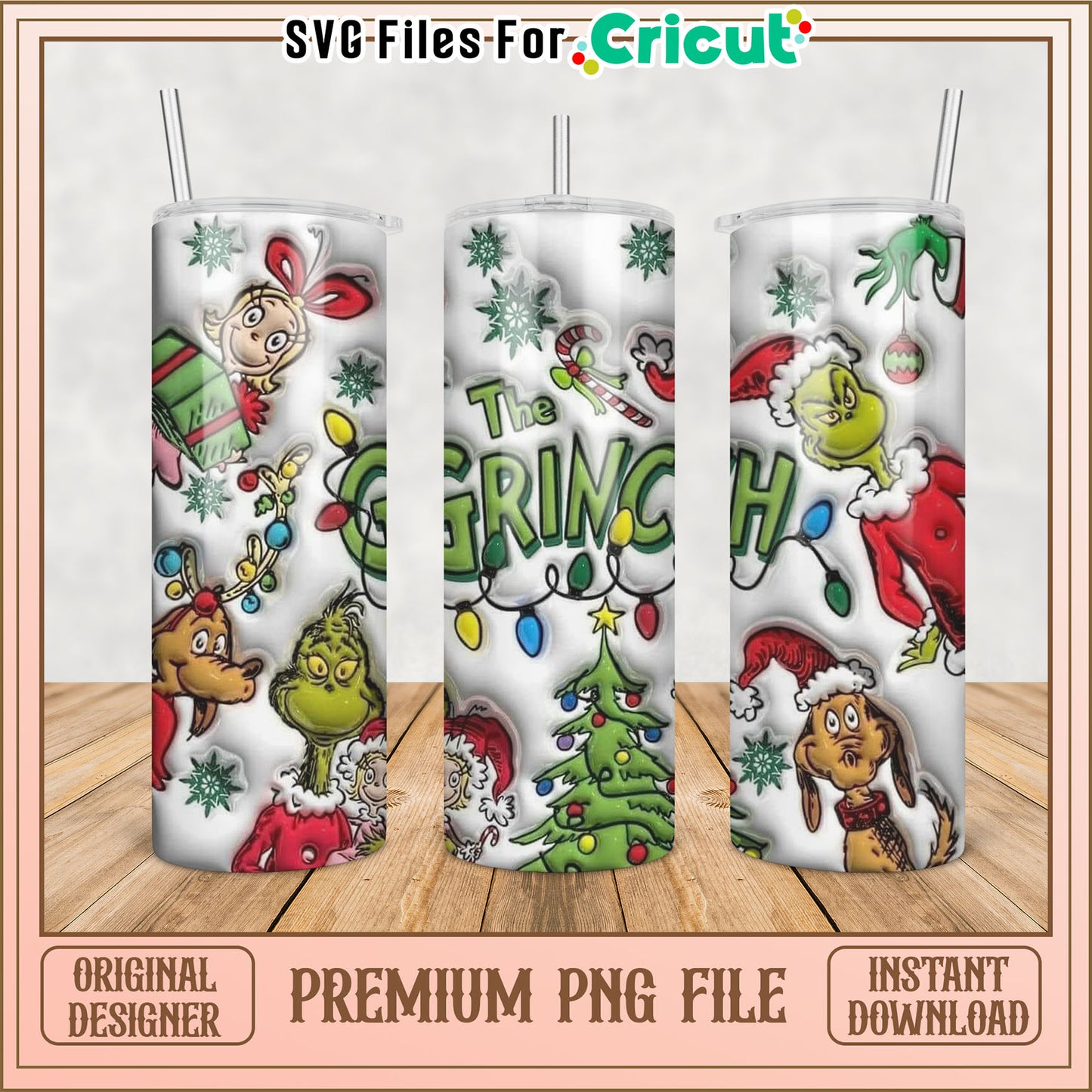 Grinch Themed Tumbler Design PNG File for Cricut Projects Download