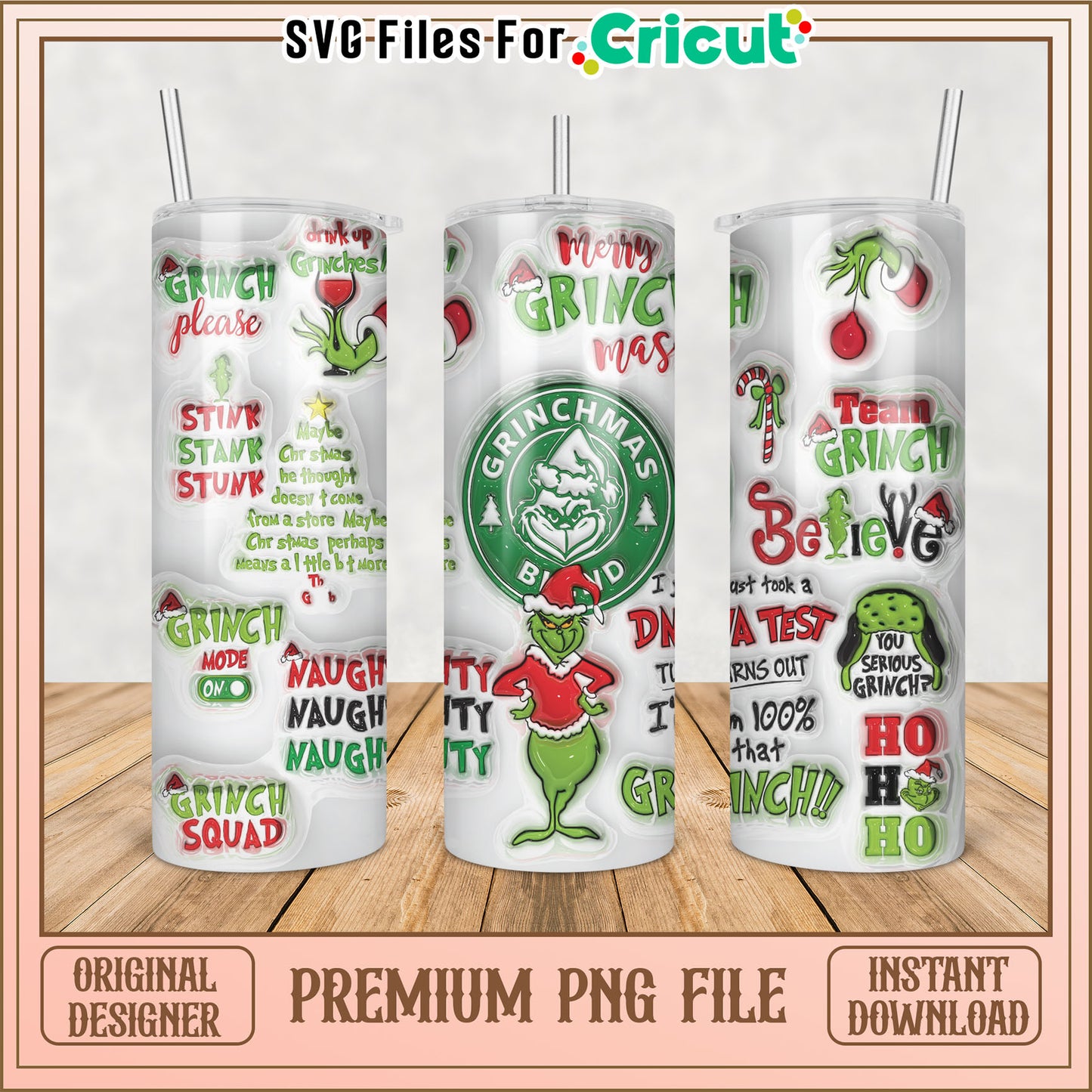 Grinch Themed Tumbler Design PNG for Cricut Crafting Fun
