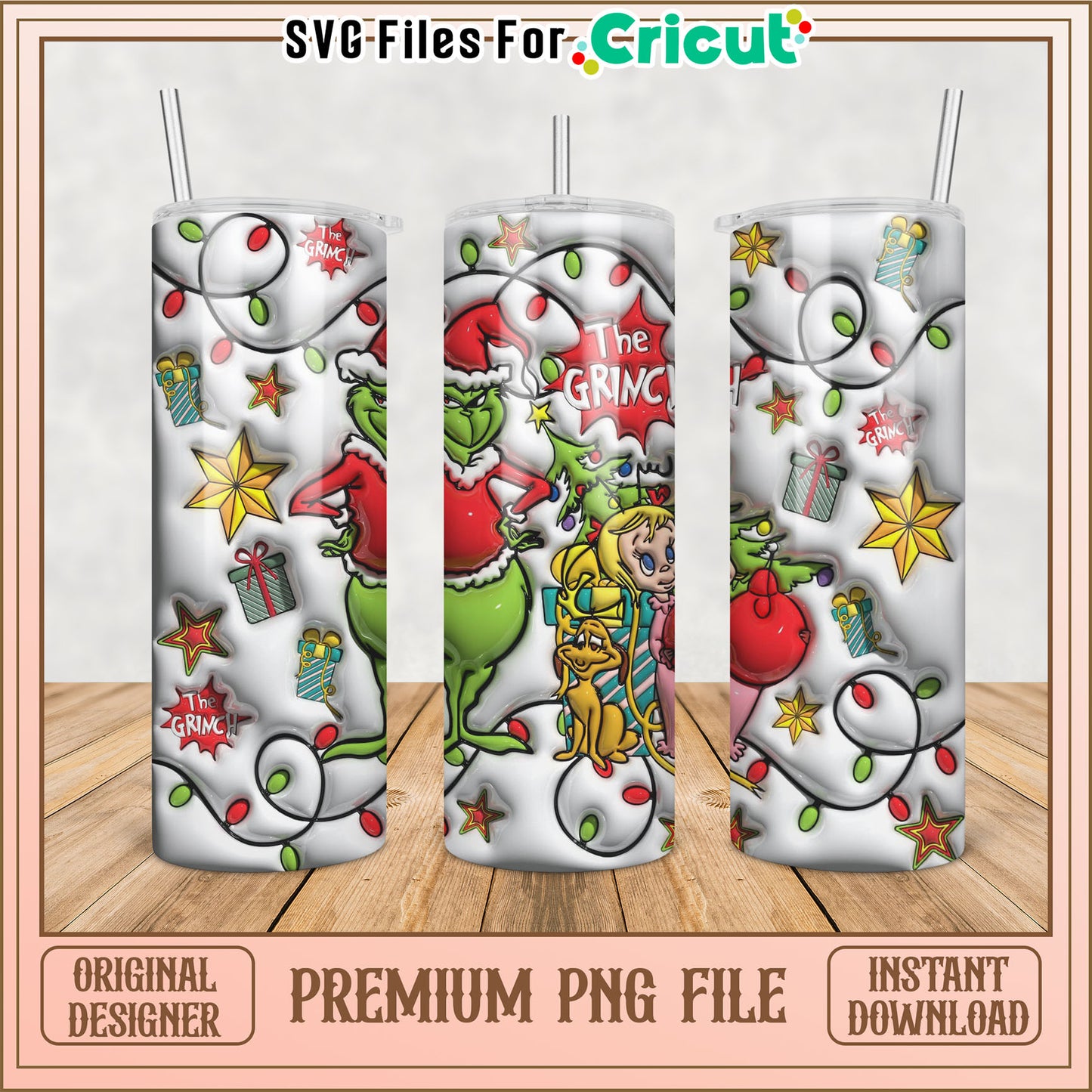 Grinch Themed Tumbler Design PNG for Cricut Crafting Projects