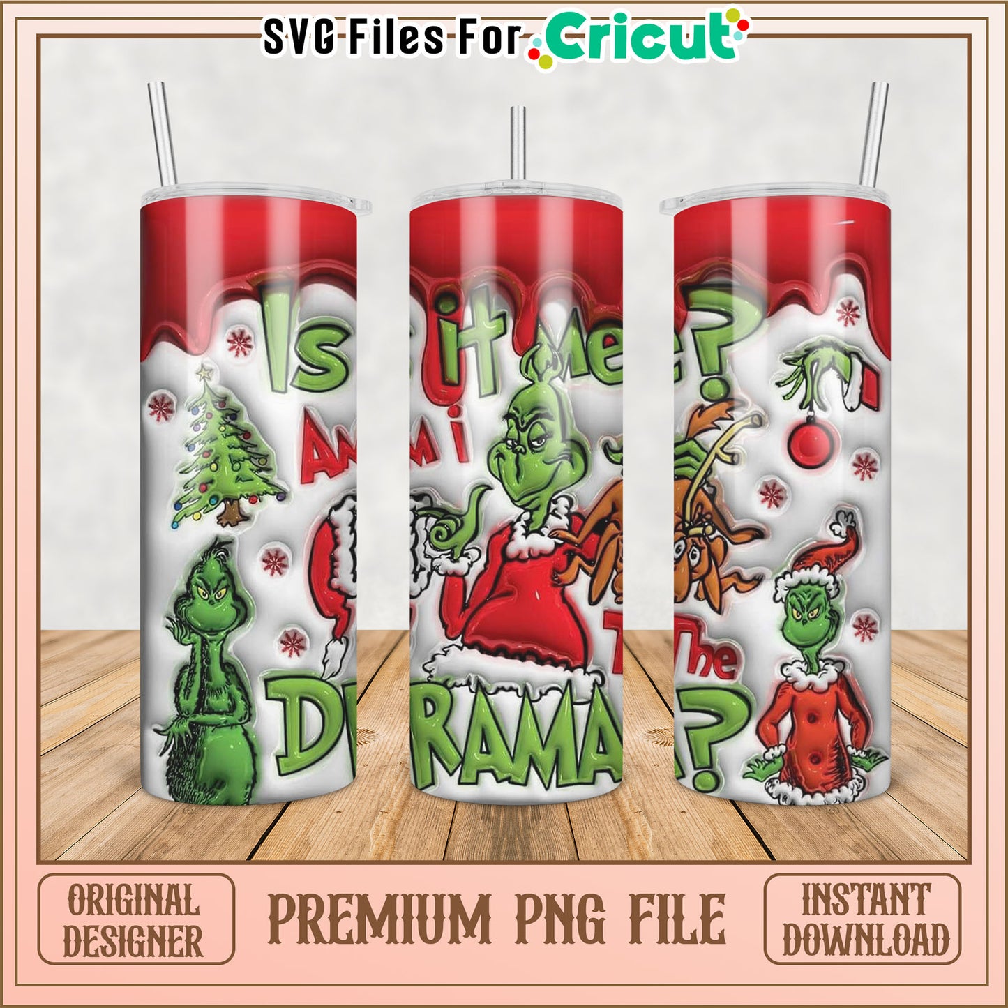Grinch Themed Tumbler Design PNG for Holiday Crafts and Gifts