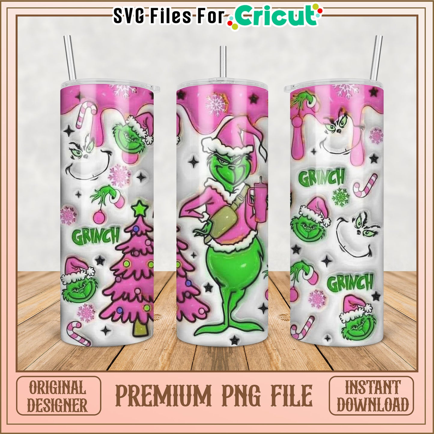 Grinch Themed Tumbler PNG Design for Cricut Crafts and DIY Projects