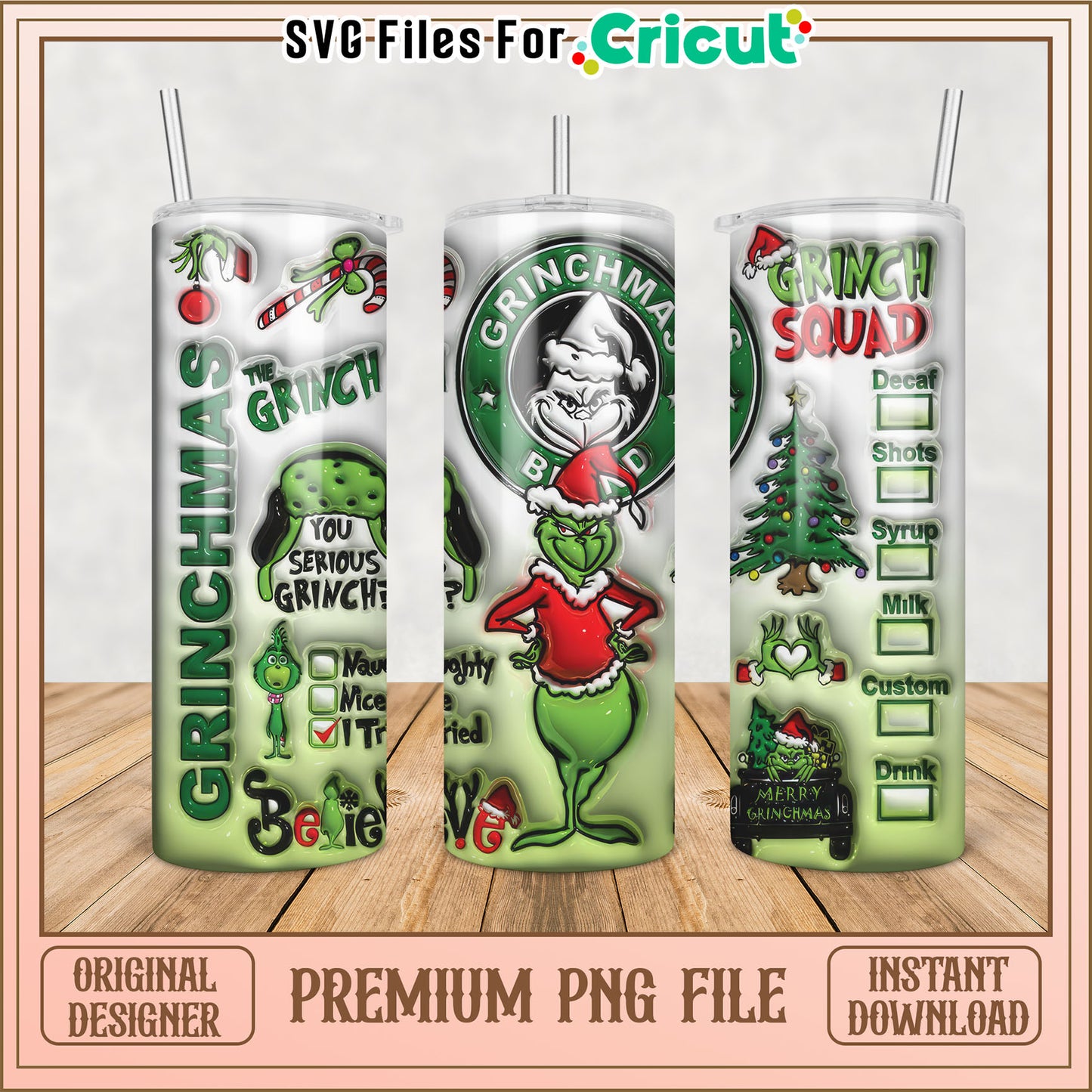 Grinch Themed Tumbler PNG Design for Cricut Crafts and Gifts