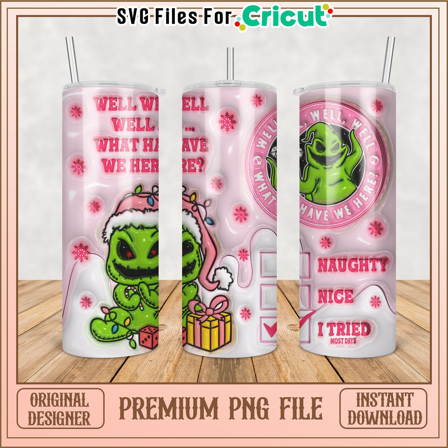 Grinch Themed Tumbler PNG Design for Cricut Holiday Crafts