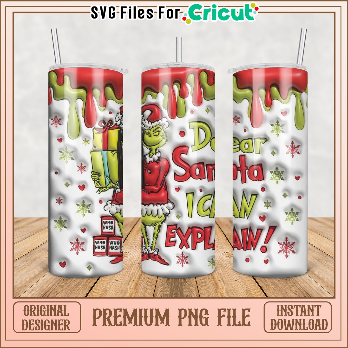 Grinch Themed Tumbler PNG Design for Holiday Craft Projects