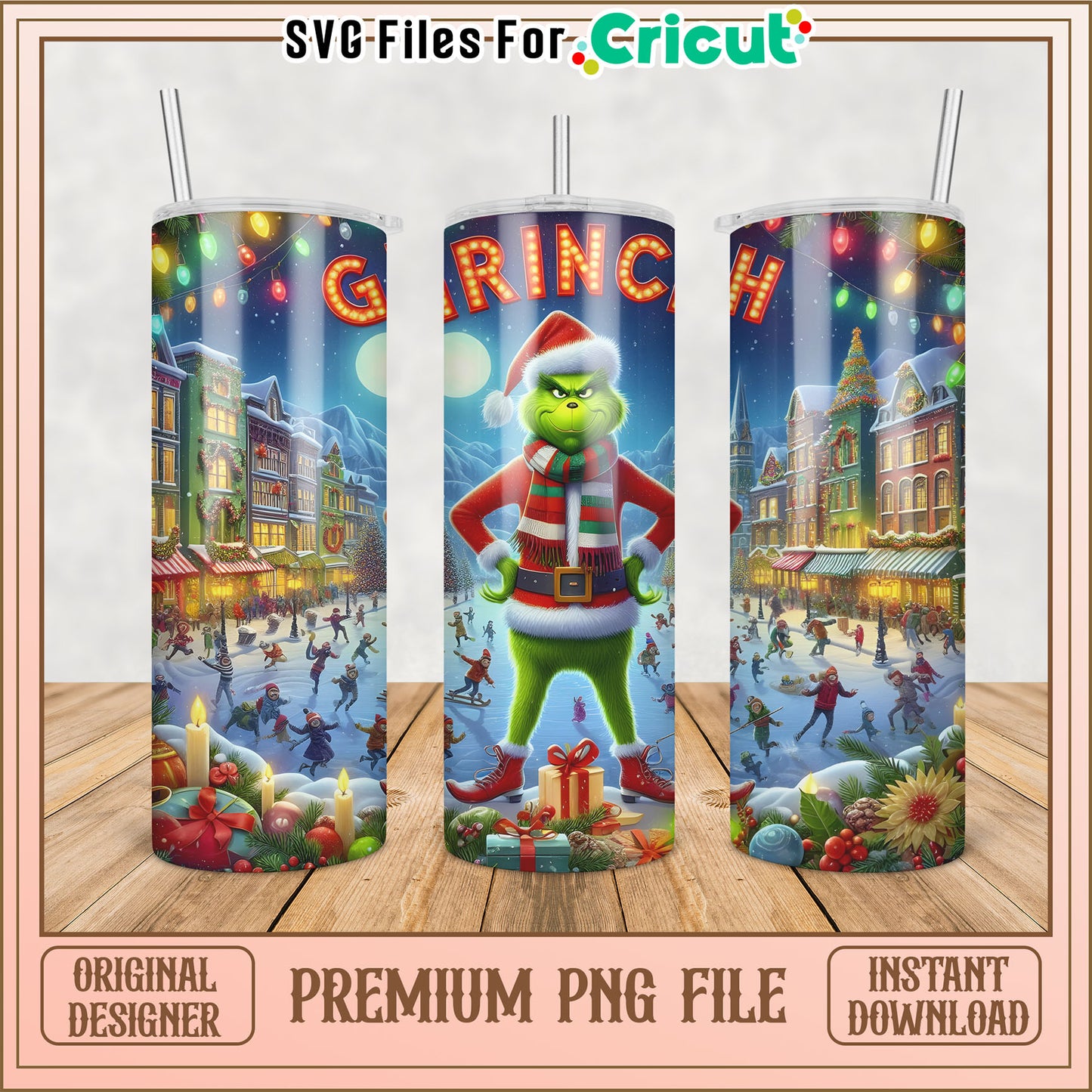 Grinch Themed Tumbler PNG File for Cricut Holiday Crafts Download
