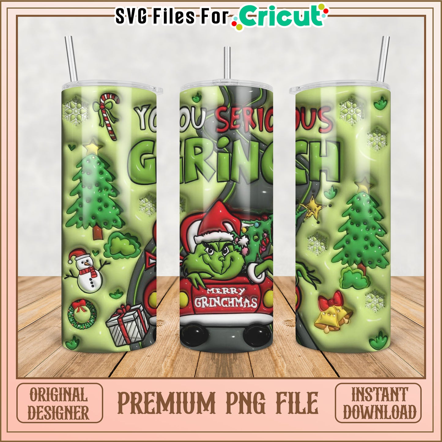 Grinch Themed Tumbler PNG for Cricut Crafting and DIY Projects