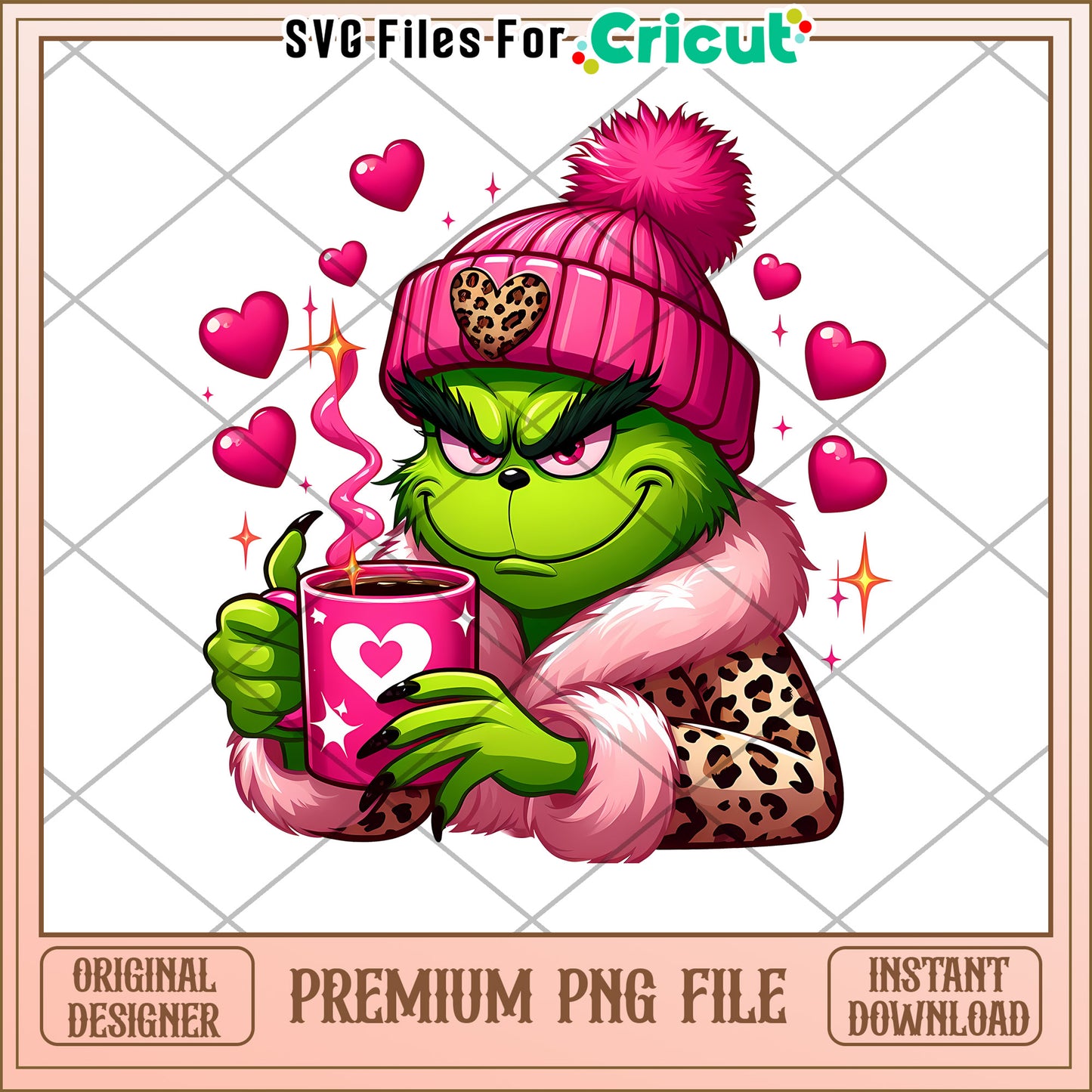 Grinch Valentine PNG File for Cricut Projects Download