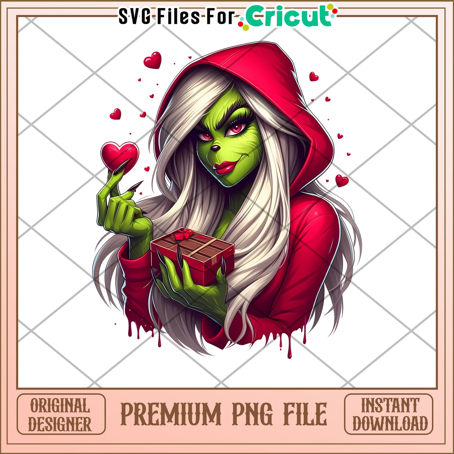 Grinch Valentine PNG Sublimation Design