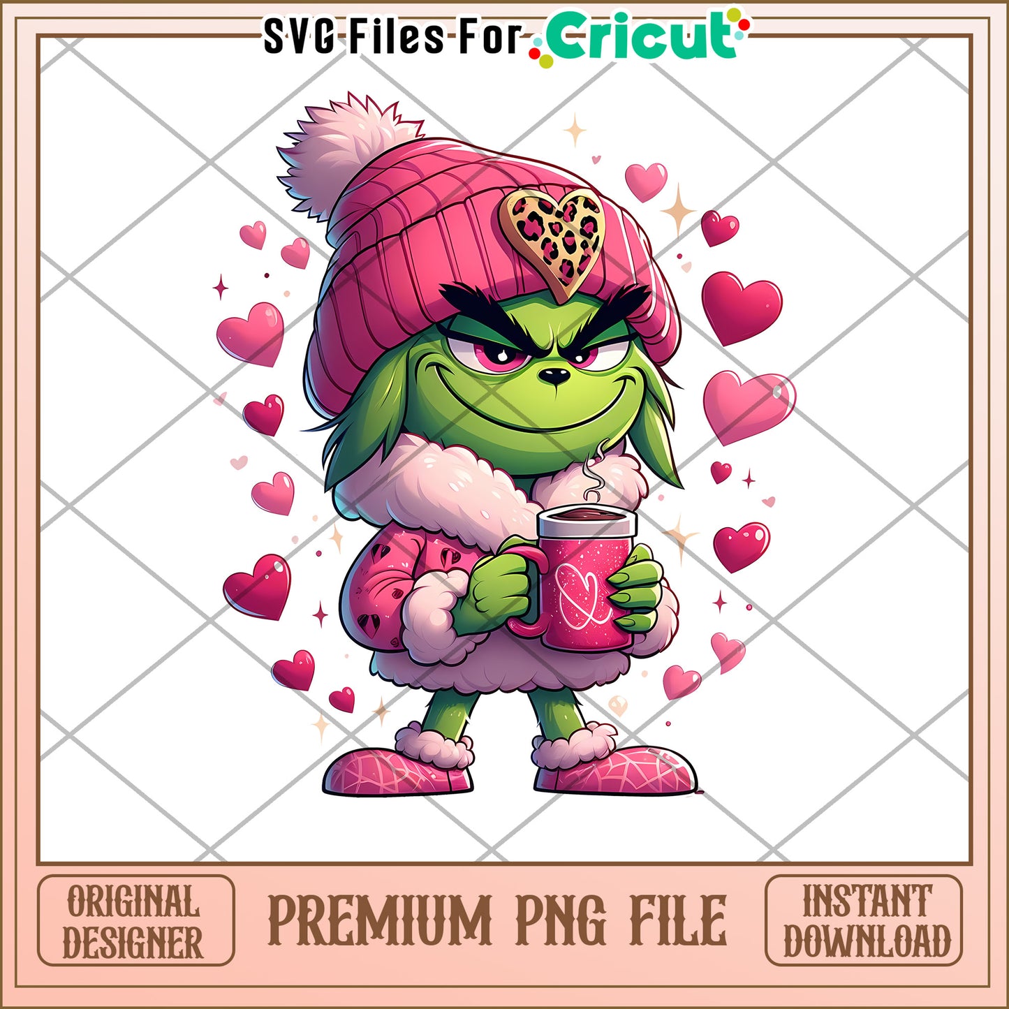 Grinch Valentines PNG Sublimation Design