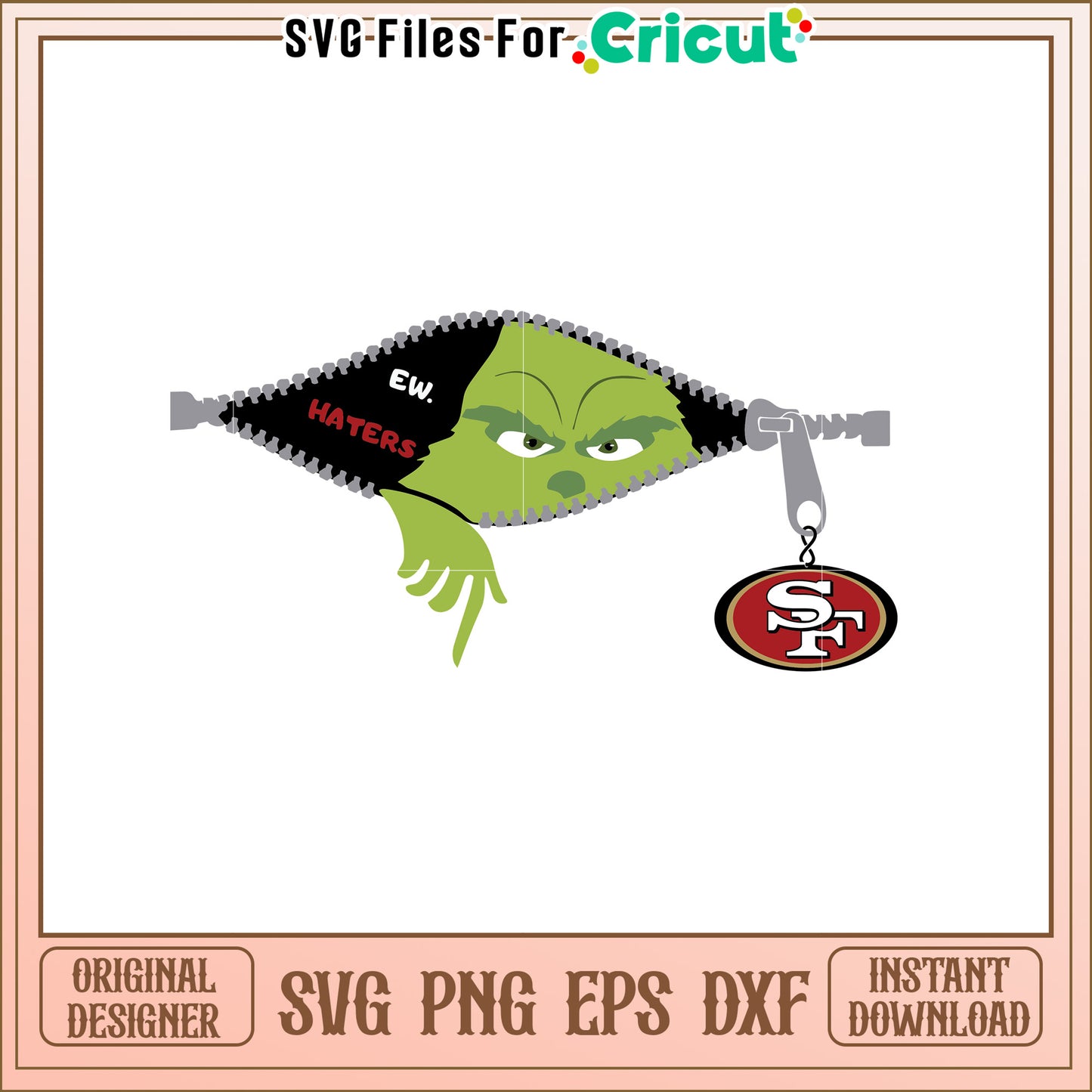 Grinch Zipper Design SVG for San Francisco Fans