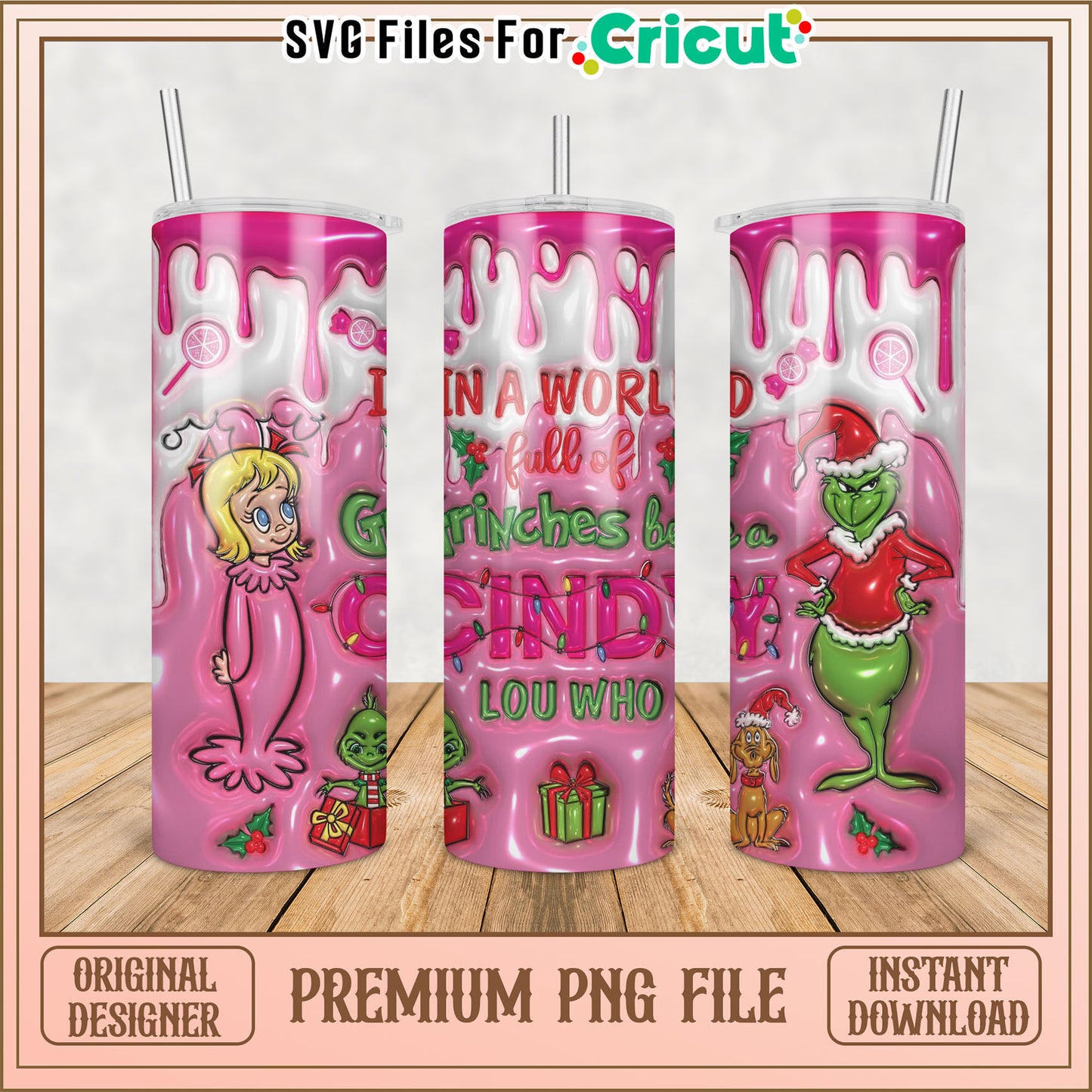 Grinch & Cindy Lou Who Christmas Tumbler PNG