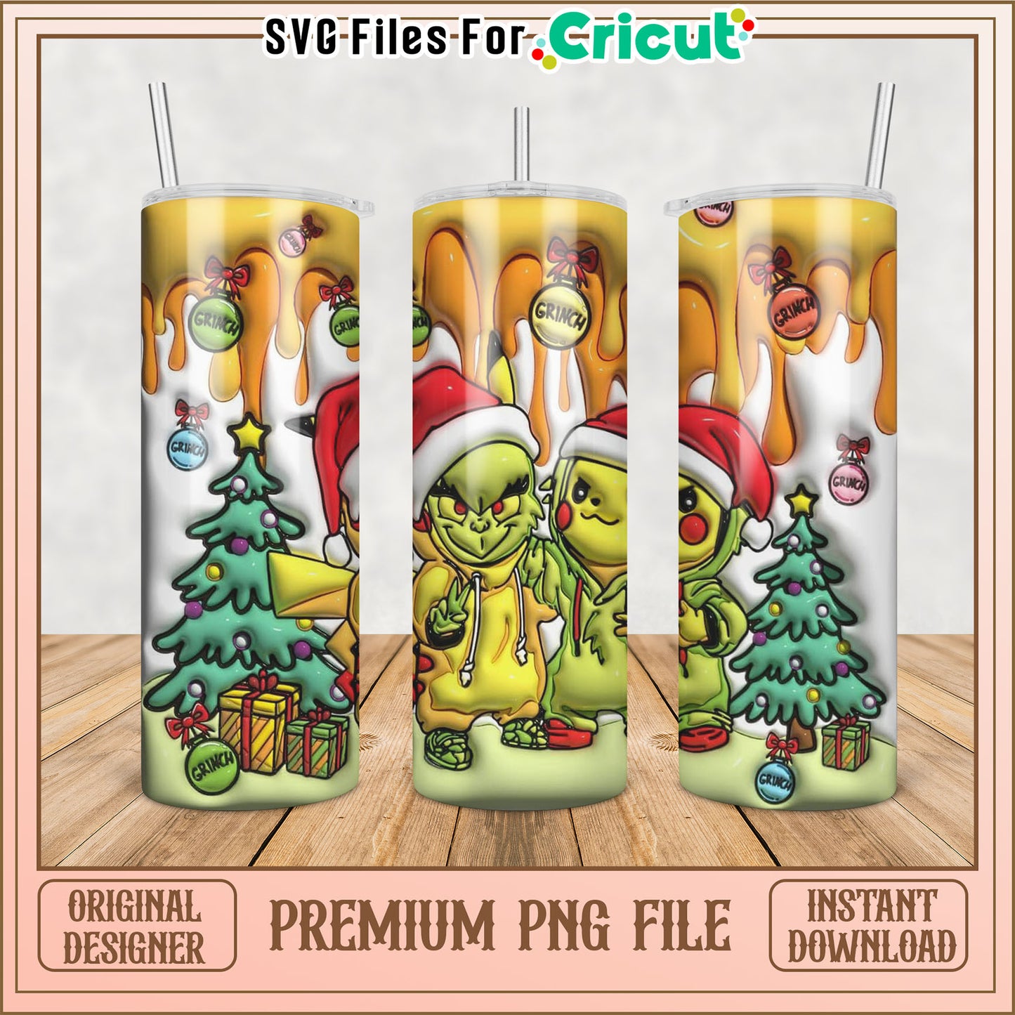 Grinch & Pikachu Christmas Tumbler PNG