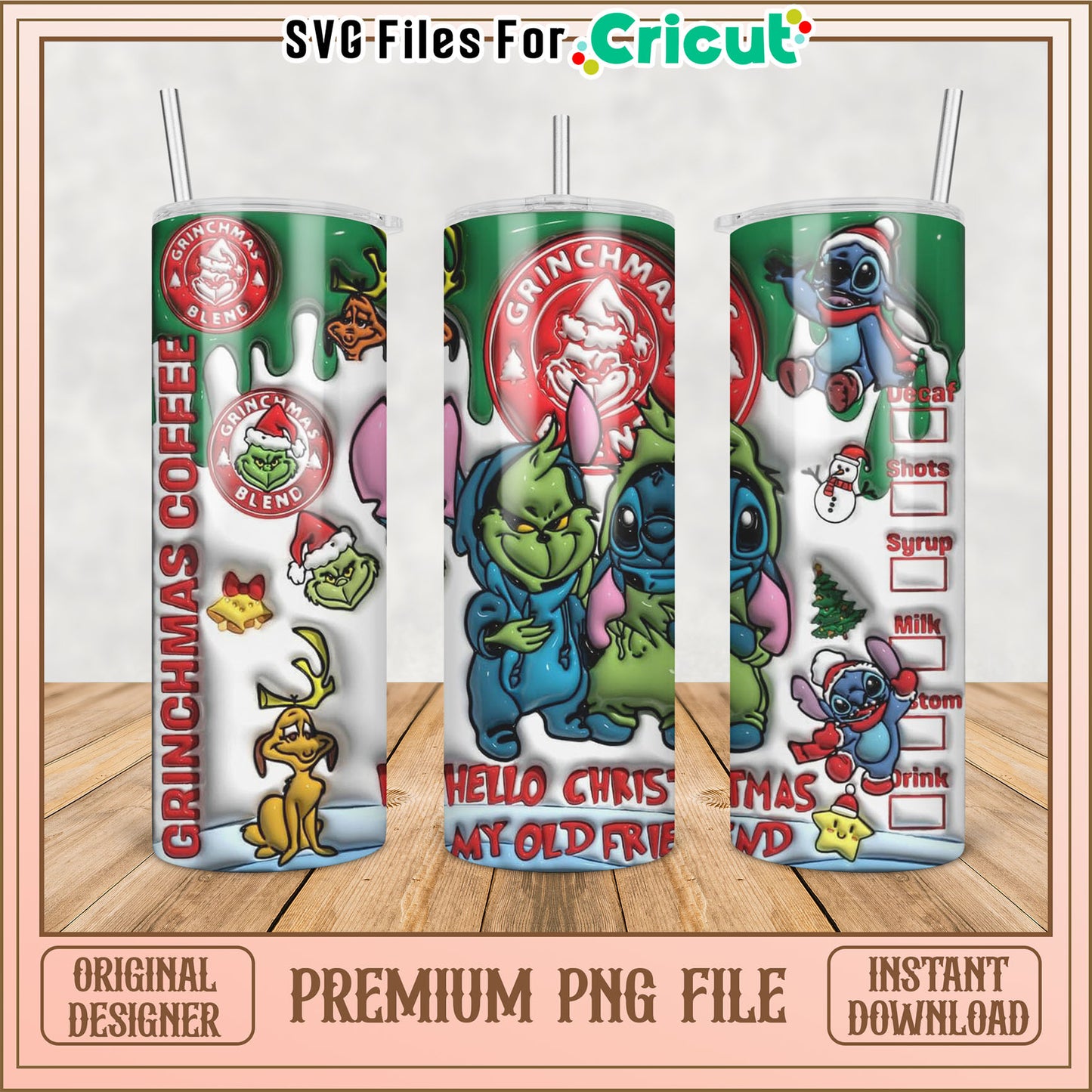 Grinch & Stitch Christmas Tumbler PNG
