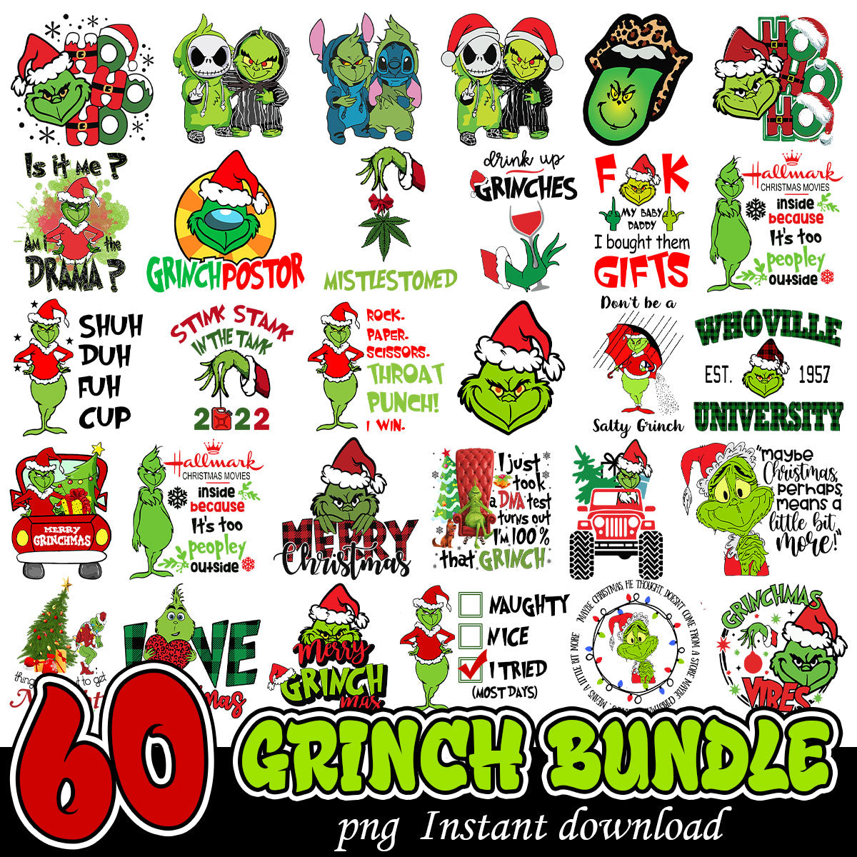 Grinch Christmas quotes PNG bundle, Grinchmas bundle