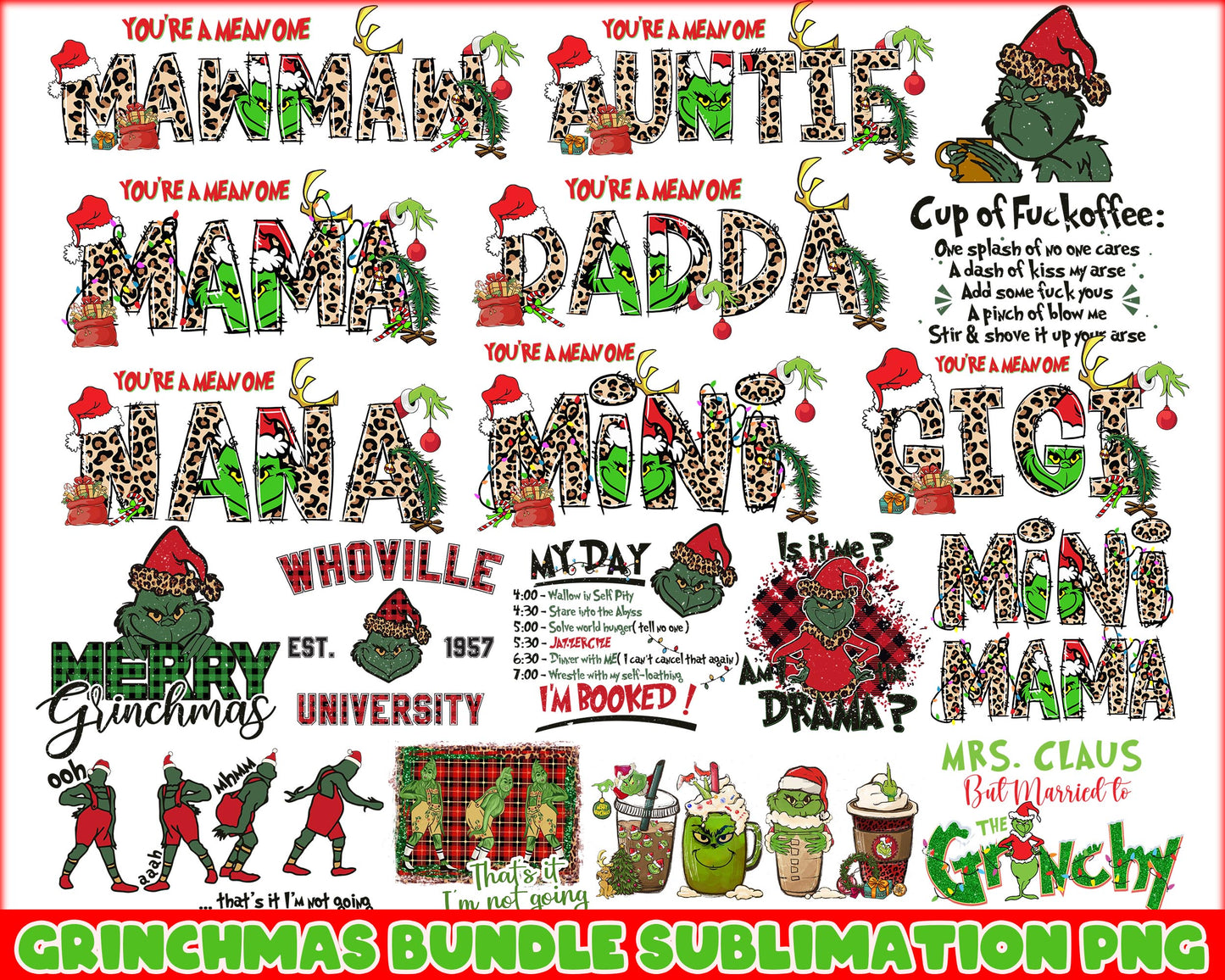 You're a mean one mama grinch leopard bundle png, grinch whoville png