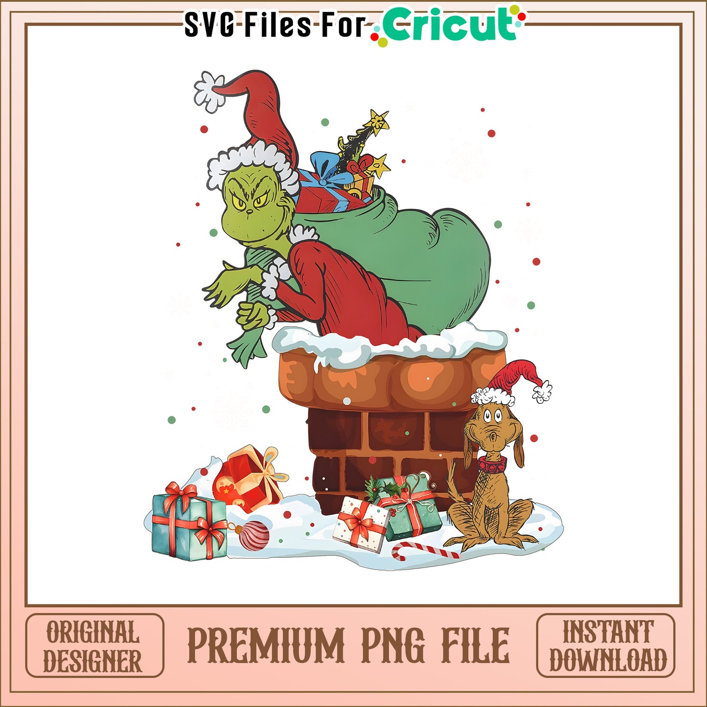 Grinch and Max dog christmas vibe png, grinch dog name png