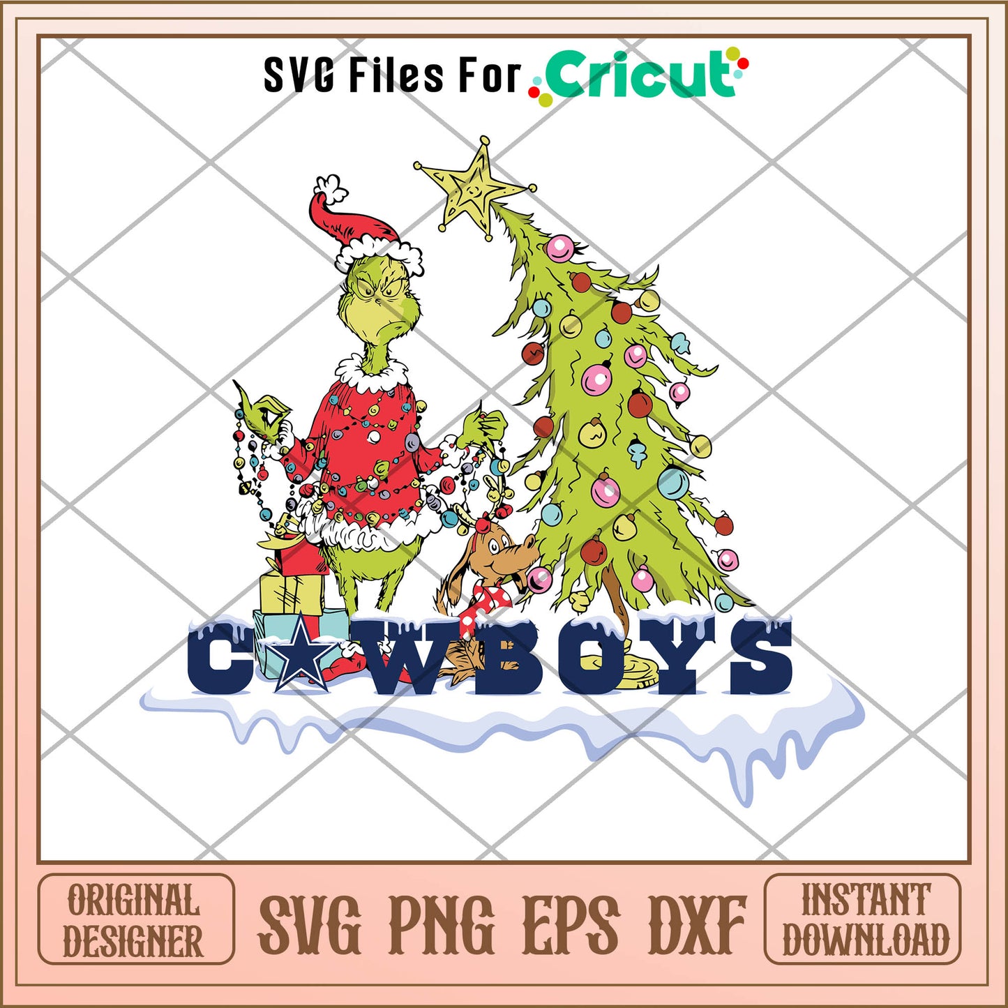 Grinch and max christmas tree dallas cowboys svg, grinch disney svg