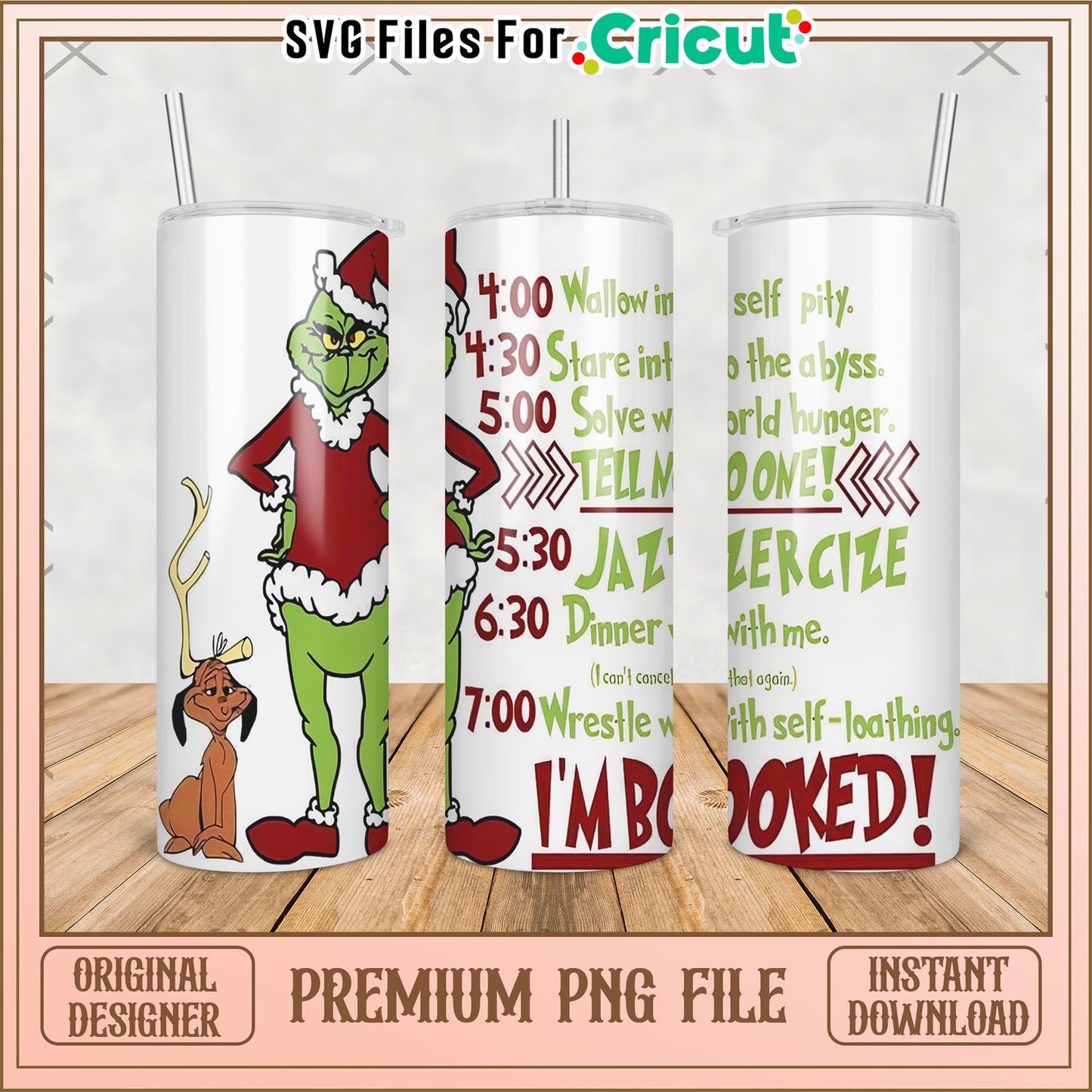 Grinch im booked tumbler png, grinch christmas png, grinch pajamas png