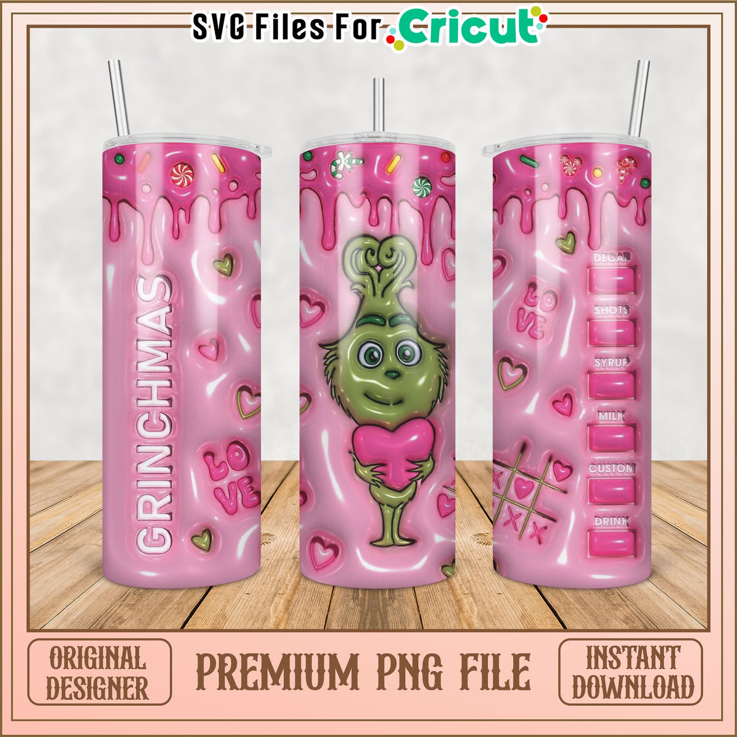 Grinchmas Pink Tumbler PNG Design