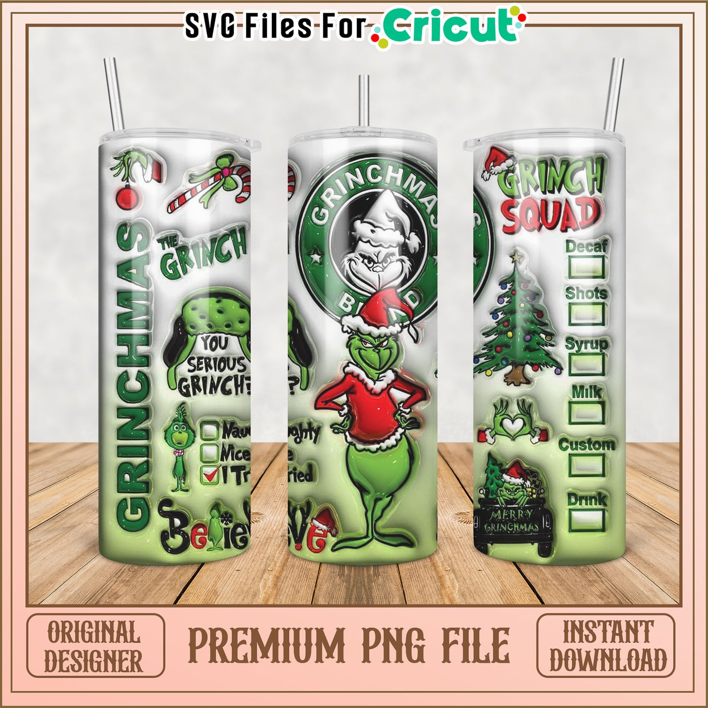 Grinchmas Tumbler PNG Design for Cricut Instant Download Art