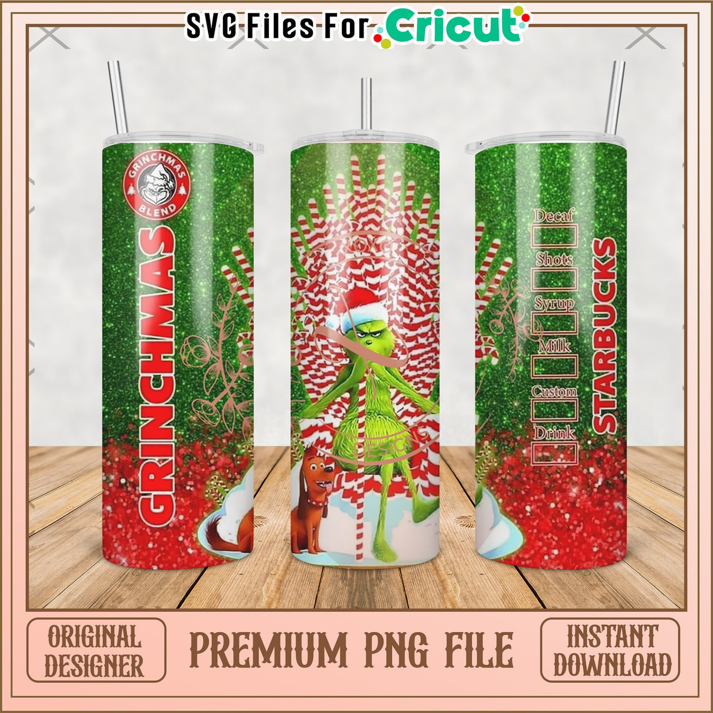 Grinchmas stabucks tumbler png, baby grinch png, grinch christmas tree png