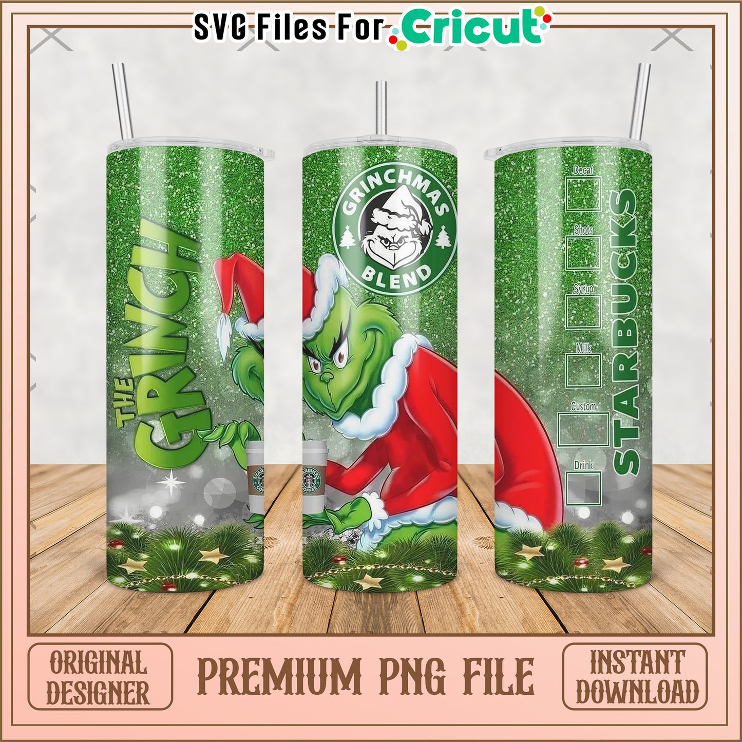 Grinch starbucks tumbler png, grinch christmas png, christmas tree png