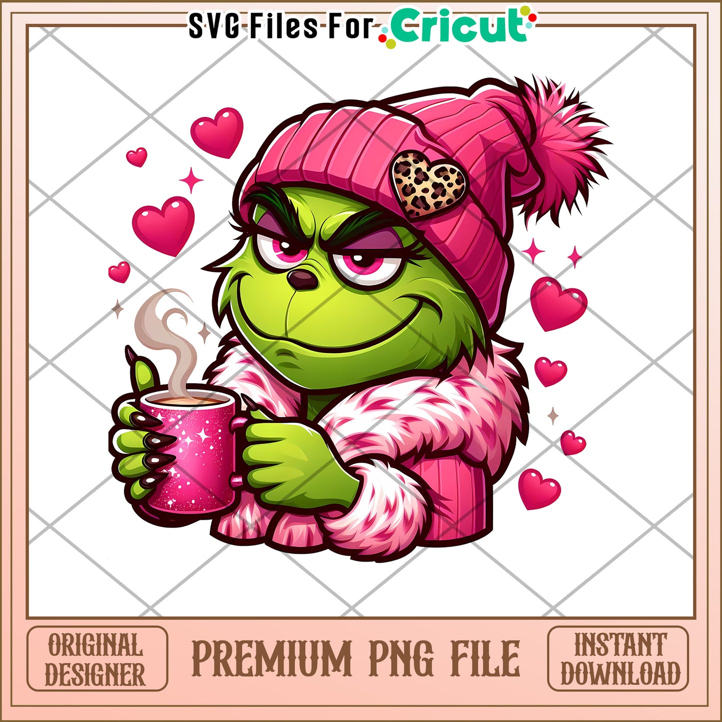 Grinch with Coffee Cute Valentine PNG for Cricut Design