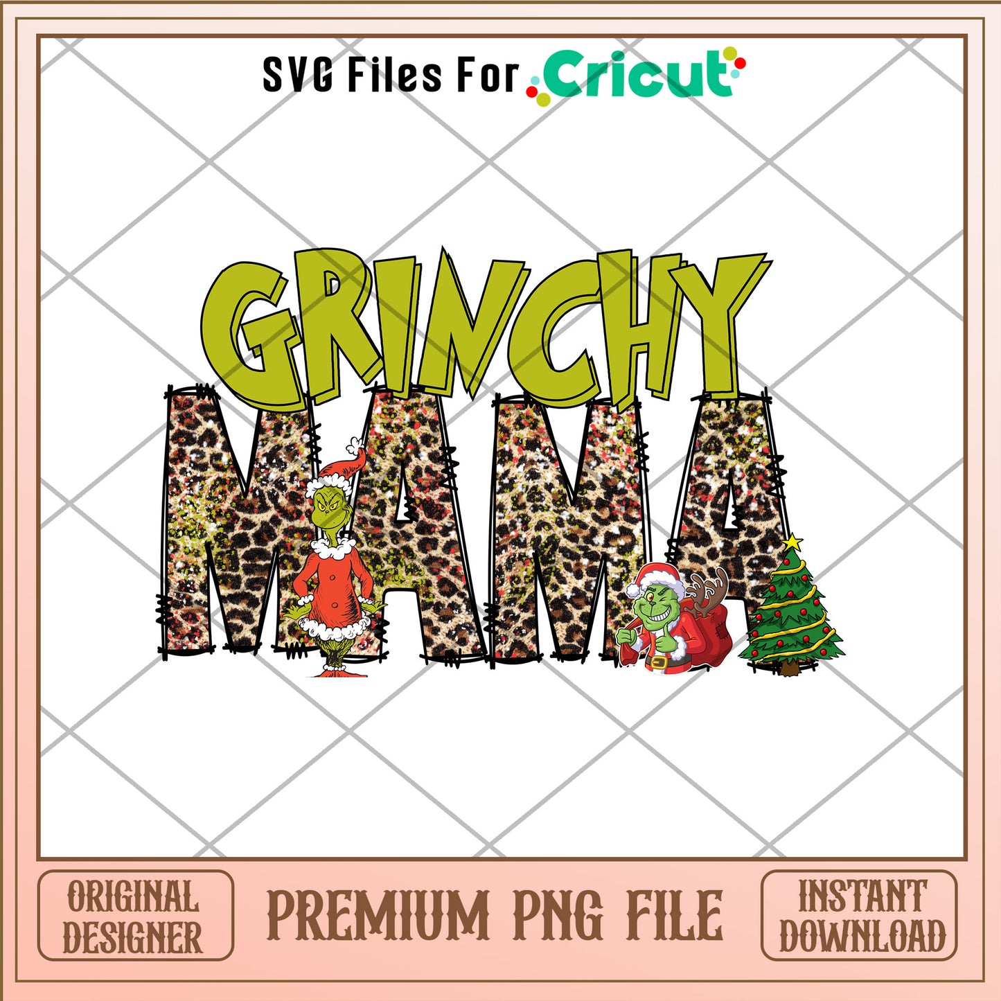Grinchy mama leopard pattern png, Grinch png, christmas png