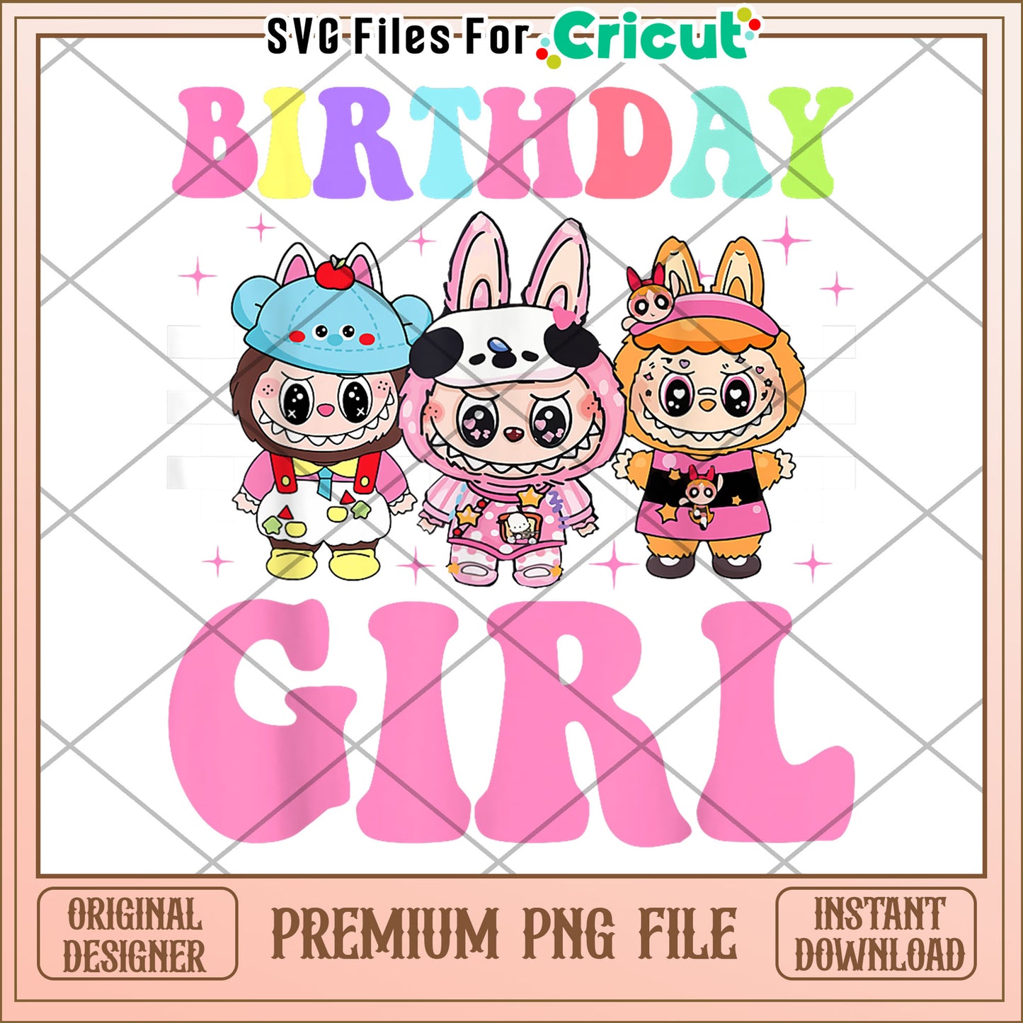 Groovy happy birthday girls kids teens labubu bday decoration png, cute labubu png