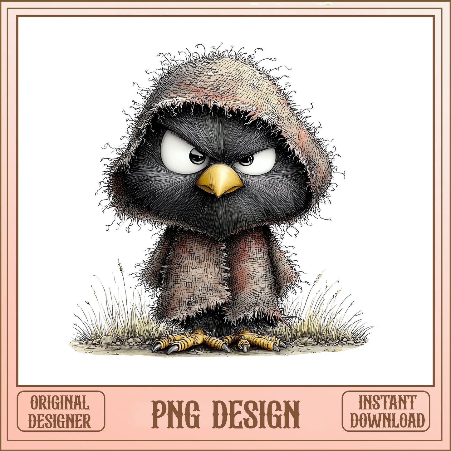 Grumpy Crow With Hood PNG, Angry Bird Clipart PNG, Funny Crow PNG