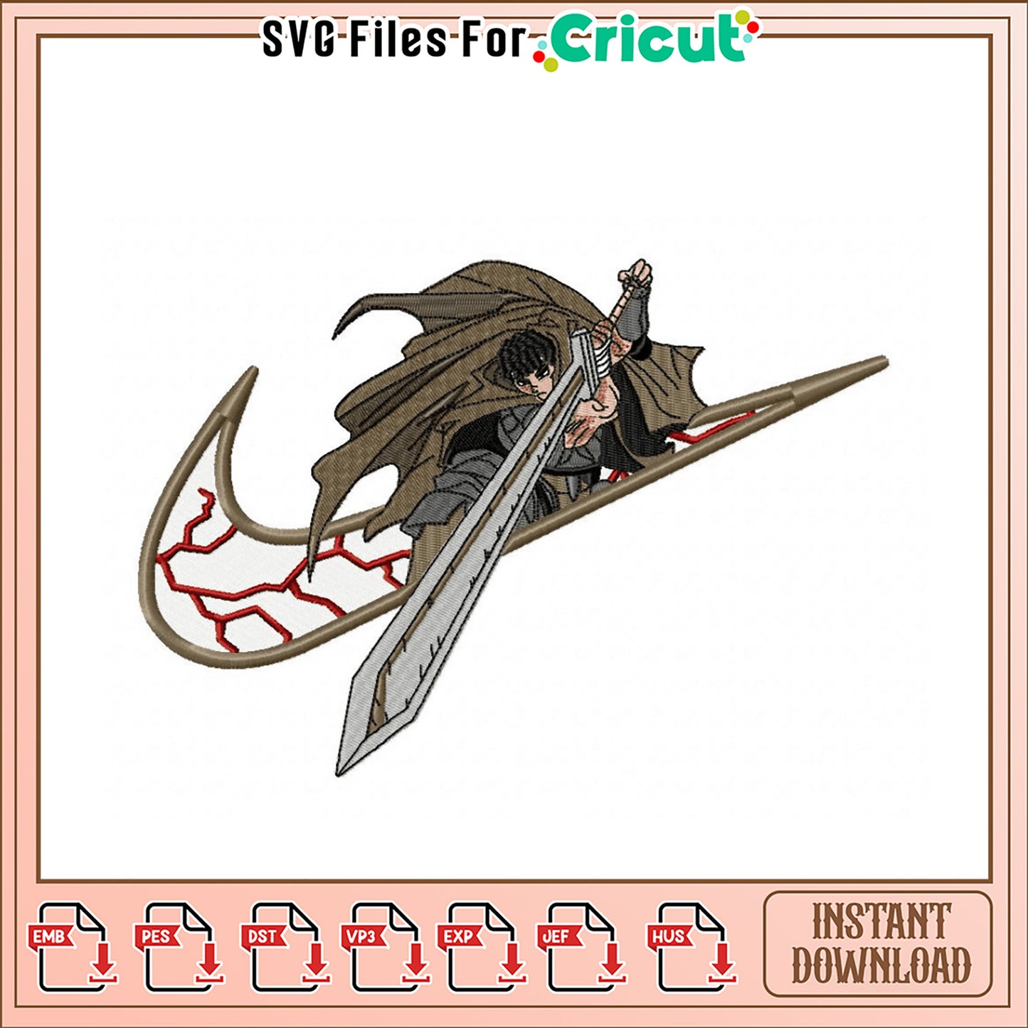 Guts Nike Embroidery Design Instant Download