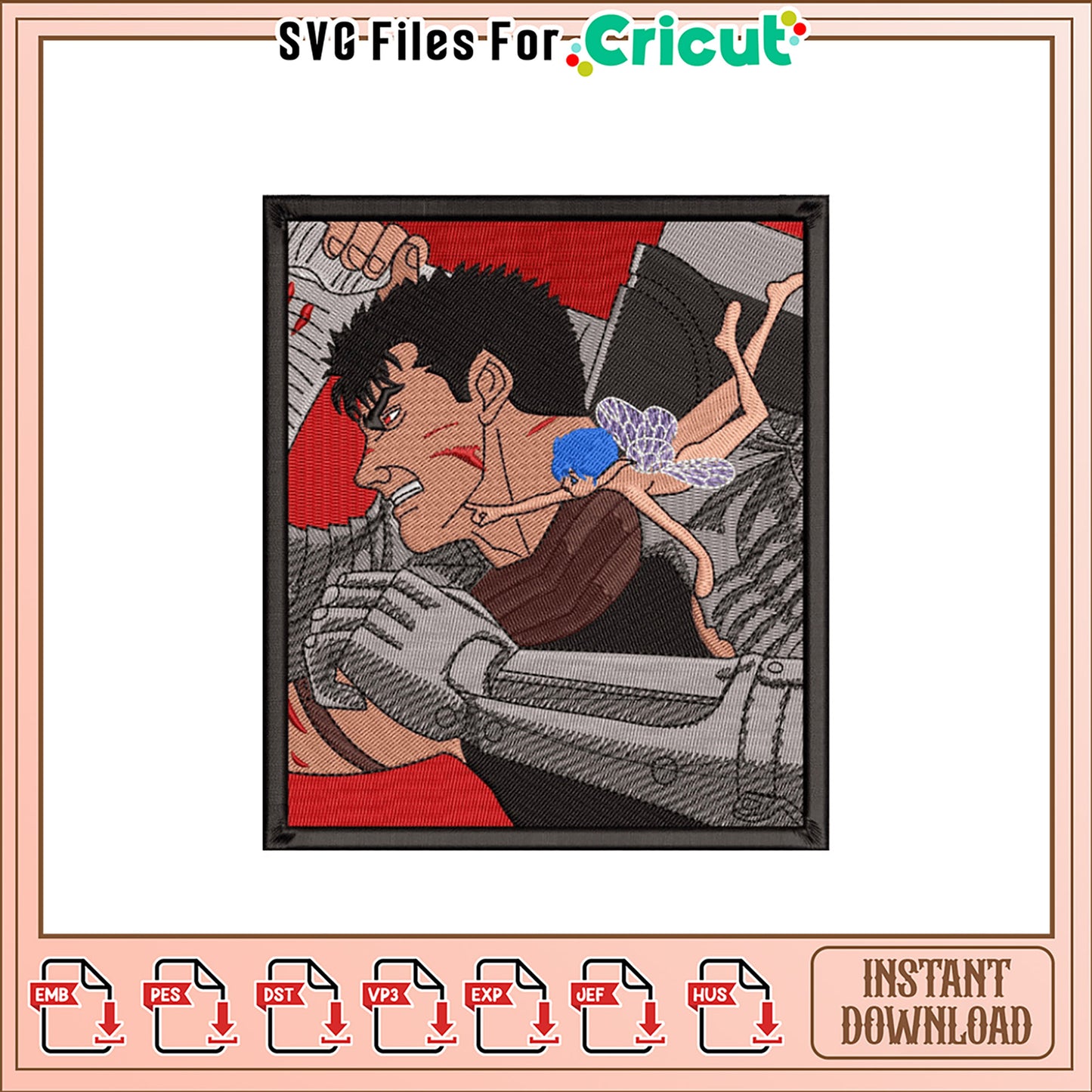 Guts & Puck Embroidery Design Instant Download