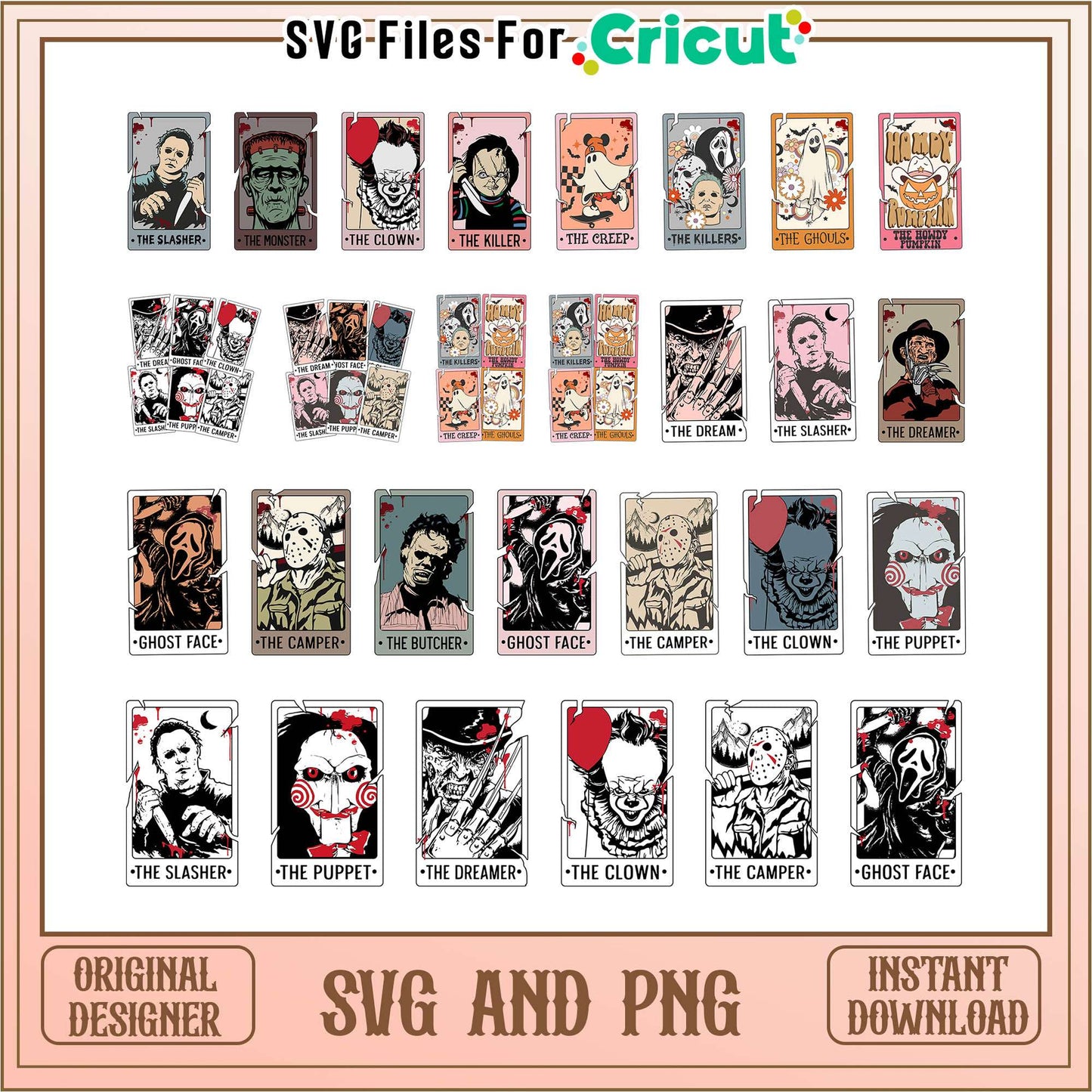 Horror movie card halloween bundle svg, horror movie characters svg