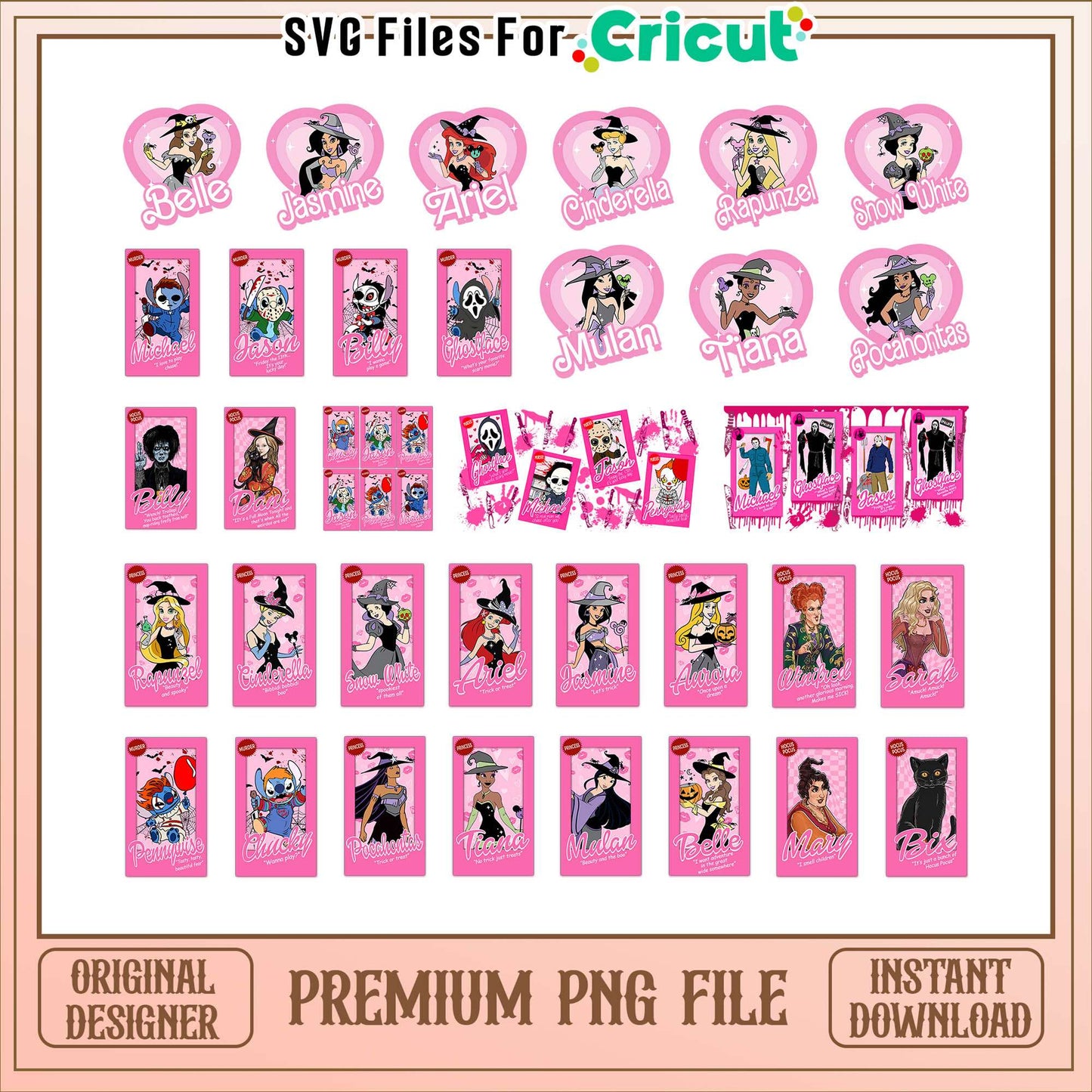 Disney princess logo barbie bundle png, halloween barbies png