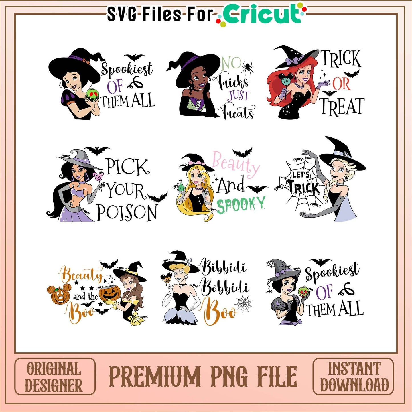 Disney princess spookies of them all bundle png, disney princess halloween png