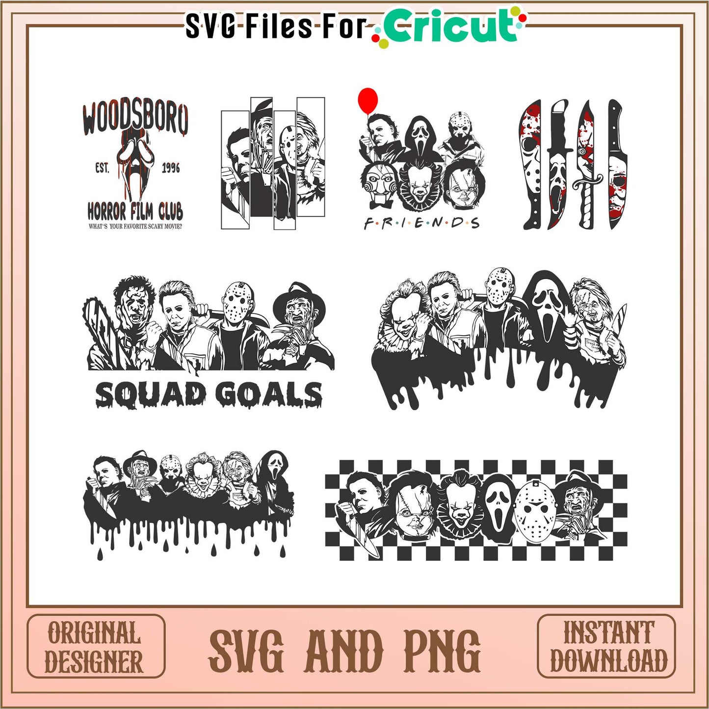 Horror movie squad goals halloween bundle svg, horror movie svg