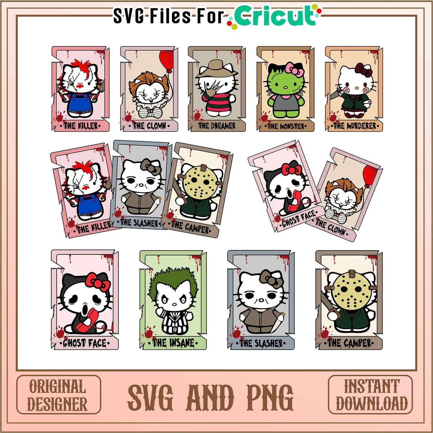 Hello kitty horror tarot halloween bundle svg, hello kitty horror movie svg