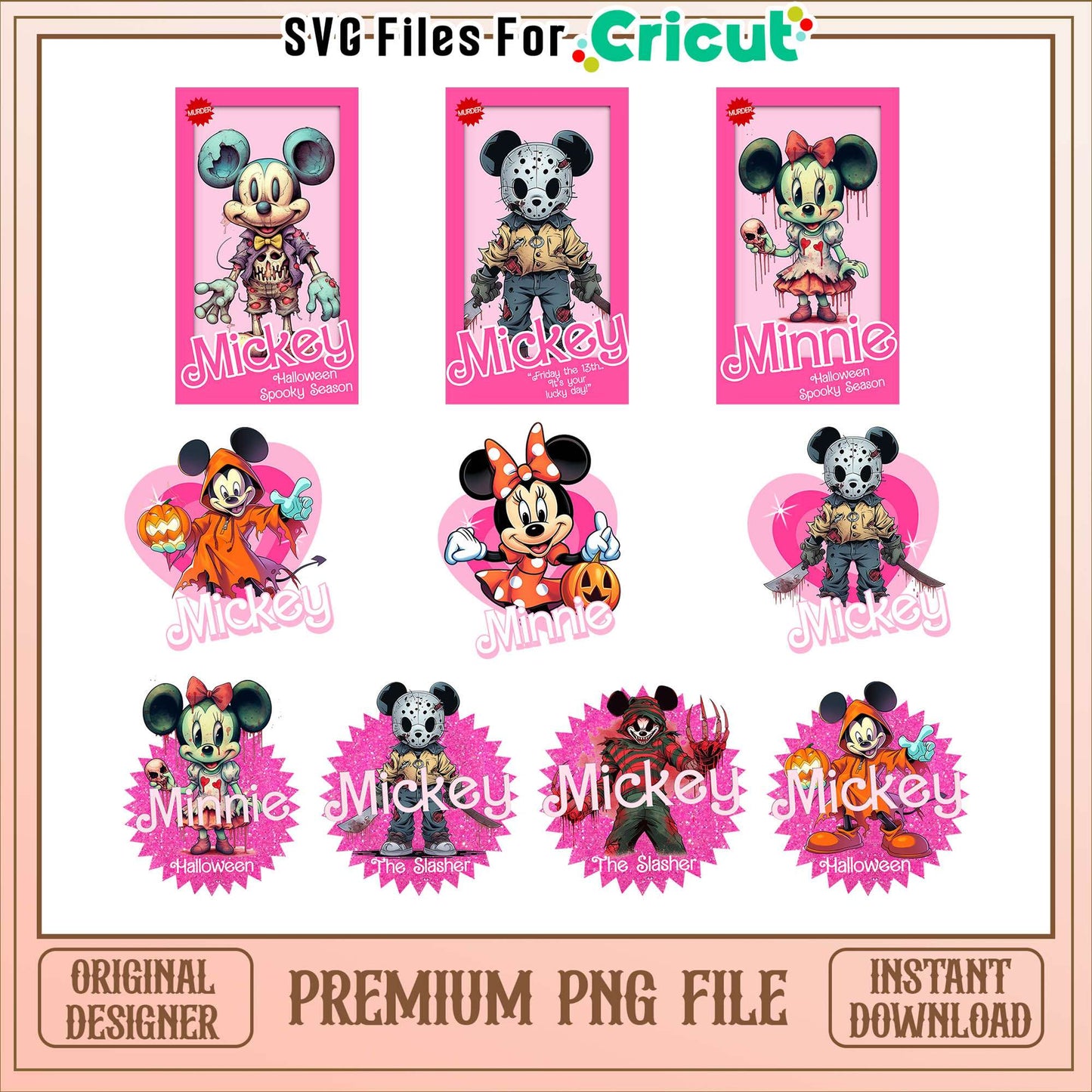 Mickey minnie horror barbie halloween bundle png, halloween barbie png