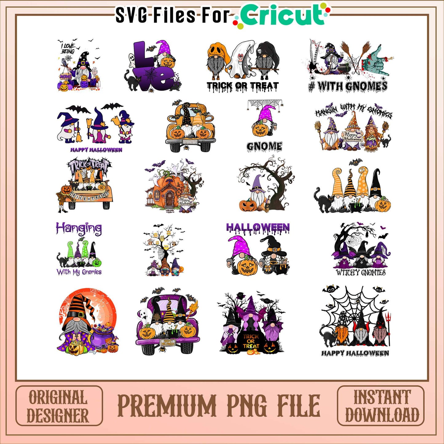 Gnome trick or treat halloween bundle png, halloween gnomes png