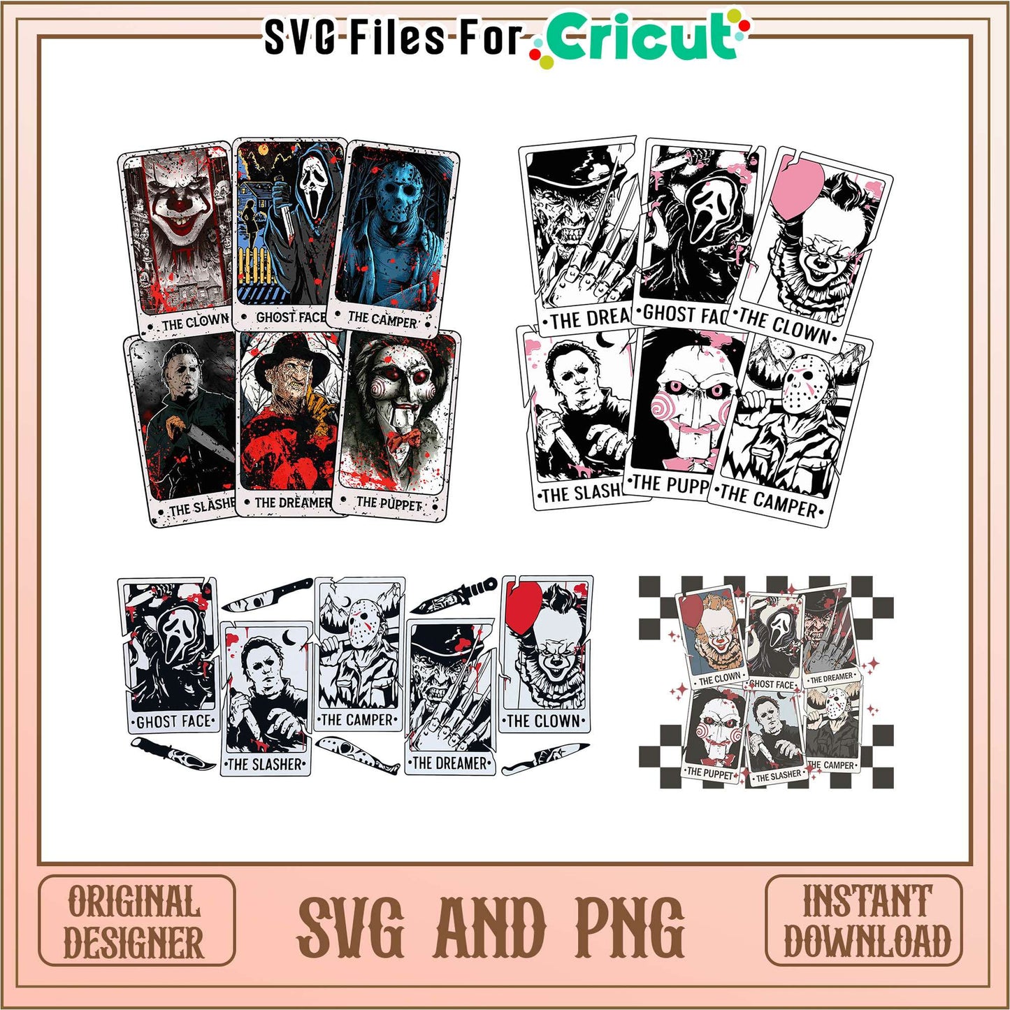 Horror characters tarot card halloween bundle svg, all horror characters svg