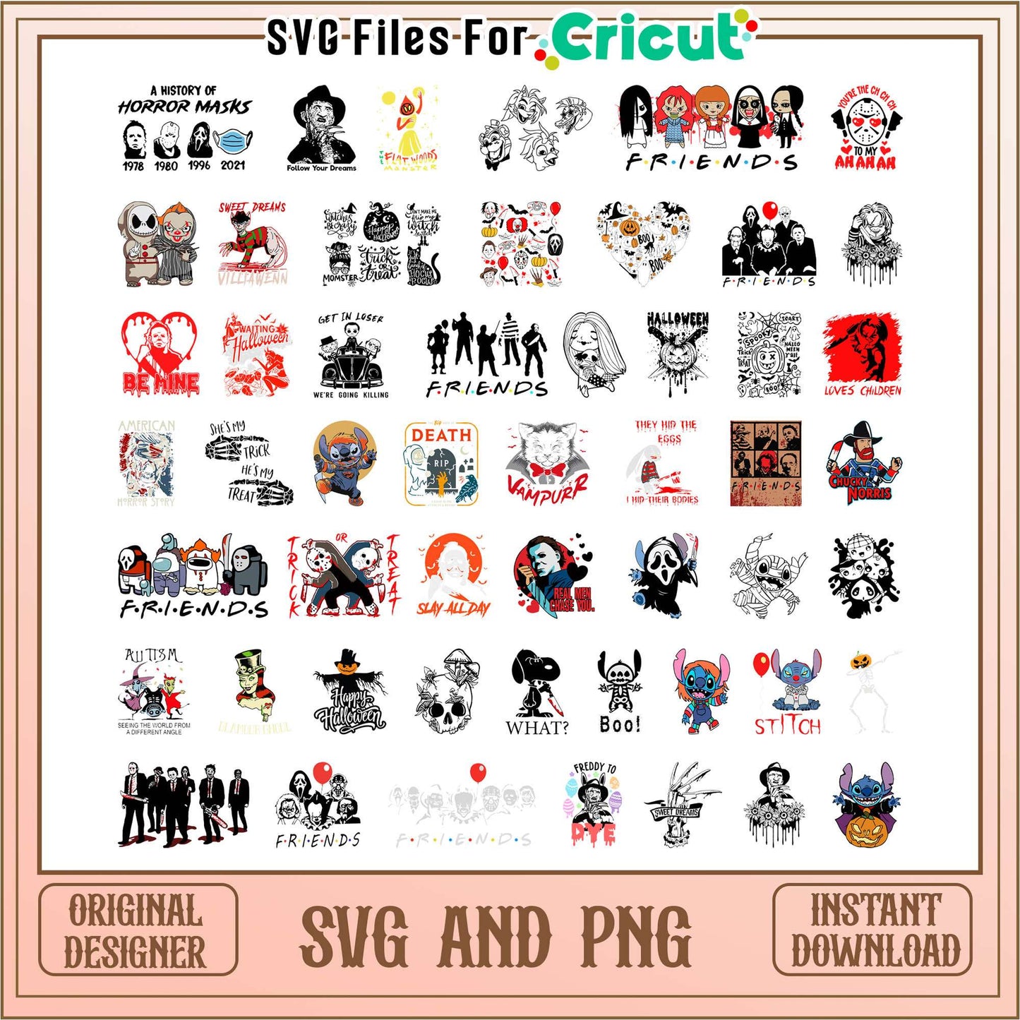 Horror characters friends halloween bundle svg, horror characters svg