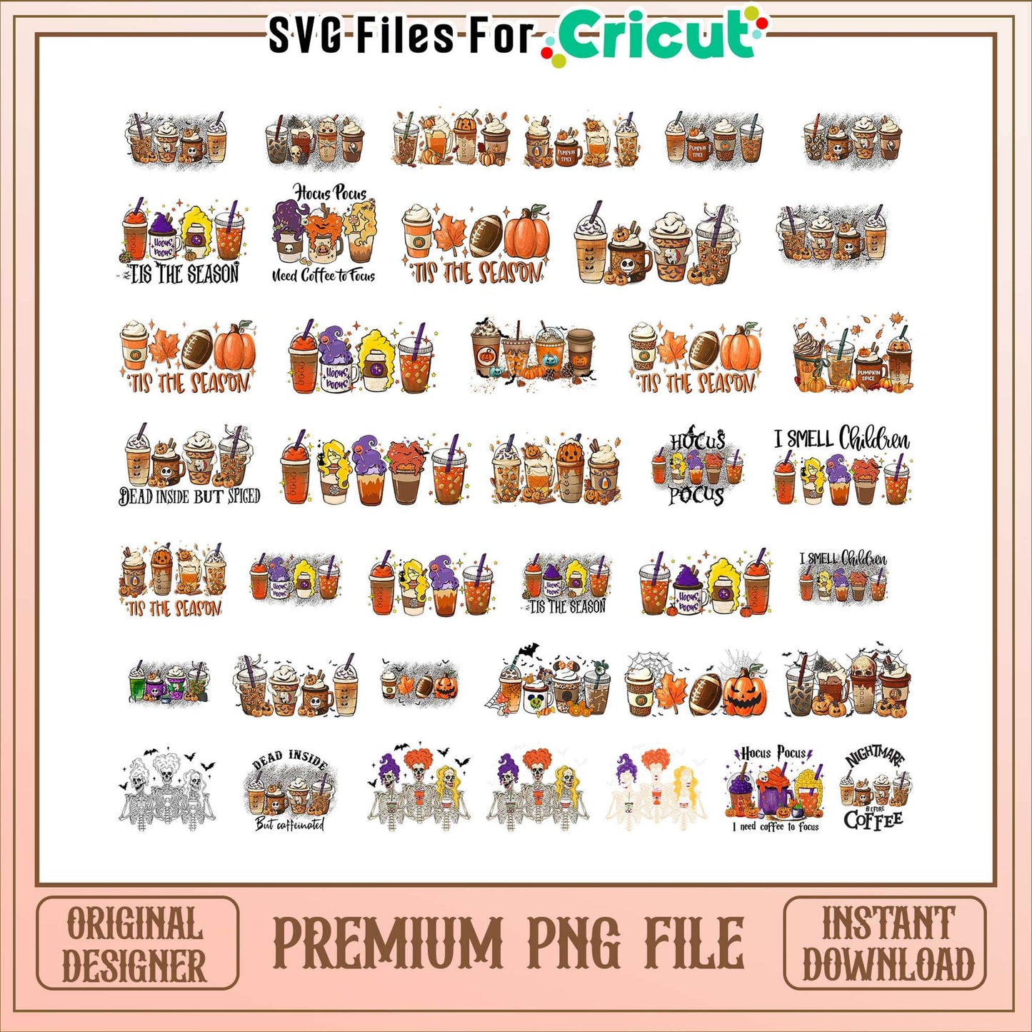 Tis the season coffee cup halloween bundle png, halloween coffee cups png