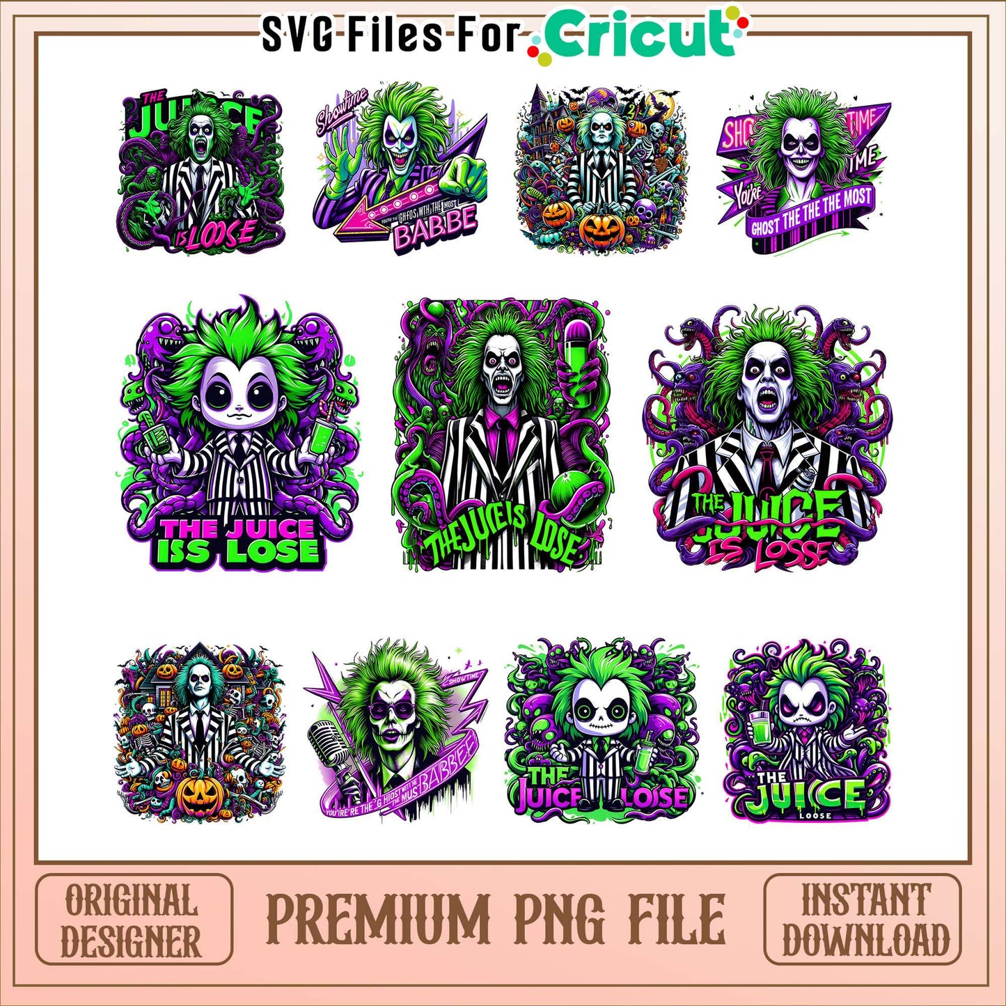 Beetlejuice chibi design halloween bundle png, beetlejuice chibi png