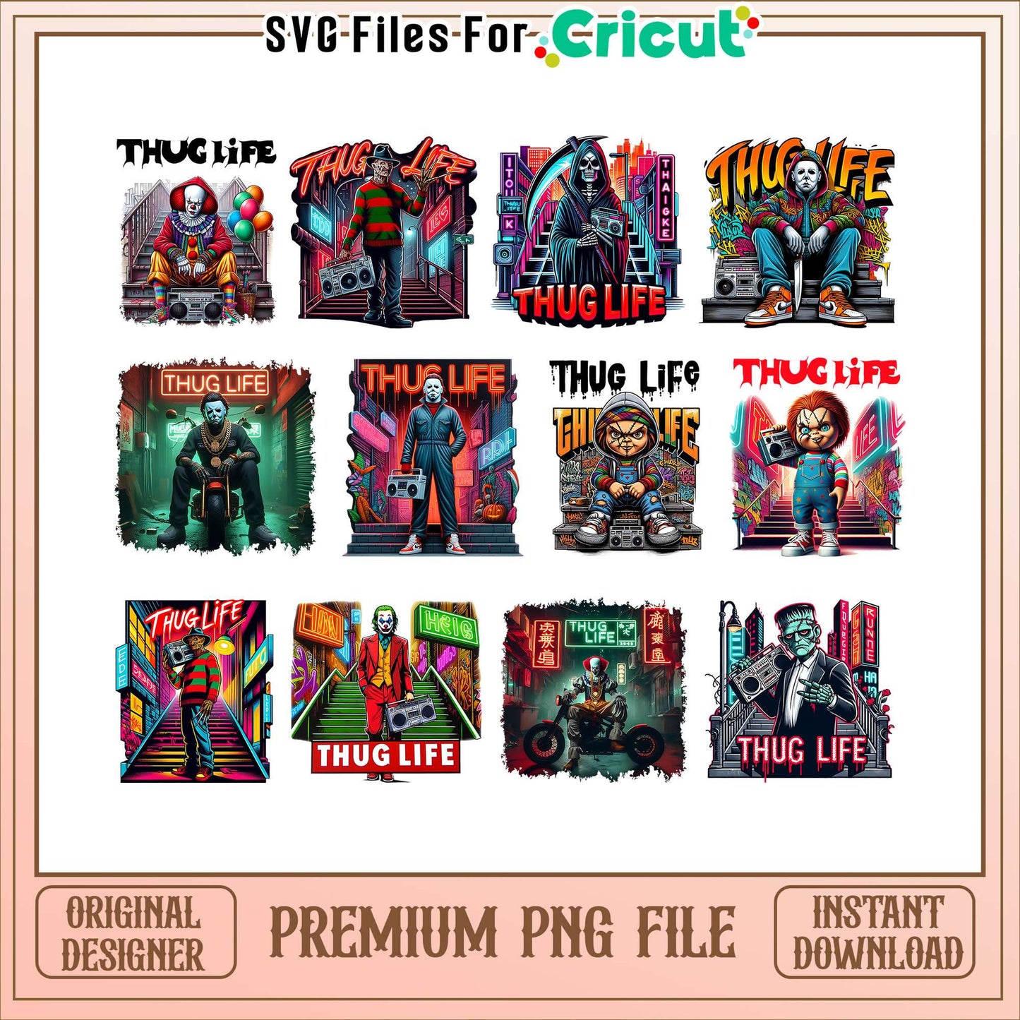 Horror character thug life halloween bundle png, thug life png