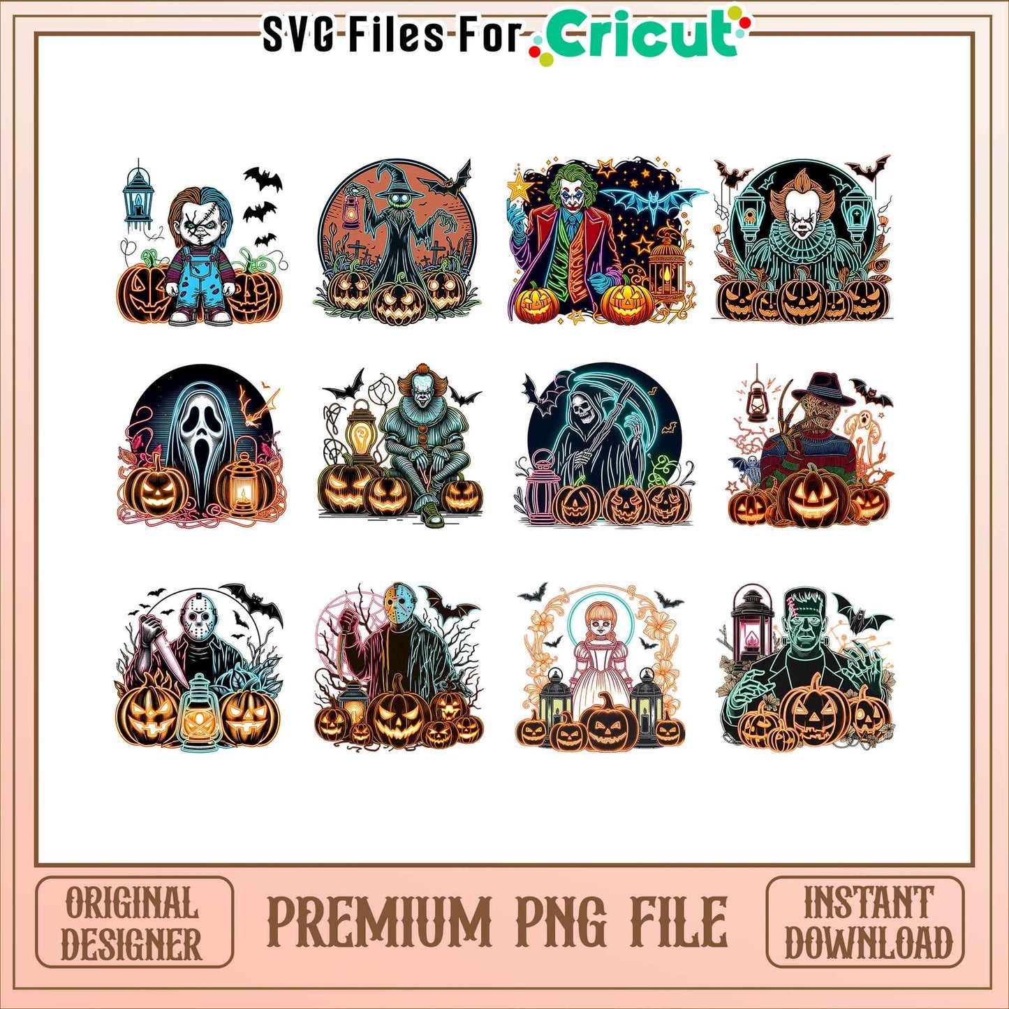 Horror movie character halloween bundle png, movie halloween png